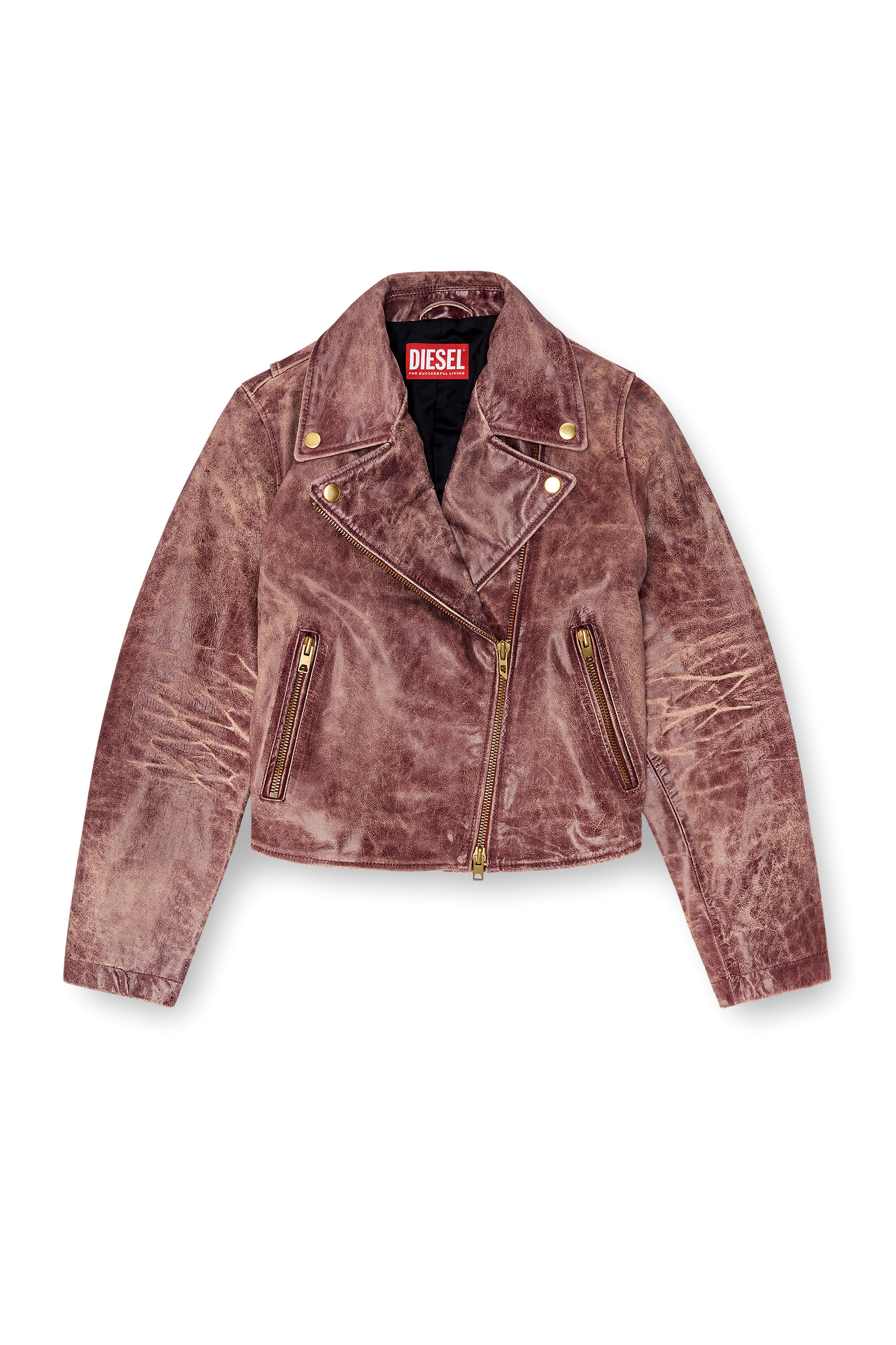 Diesel - L-UNATIC-T1, Chaqueta biker de piel tratada Mujer in ToBeDefined - 2