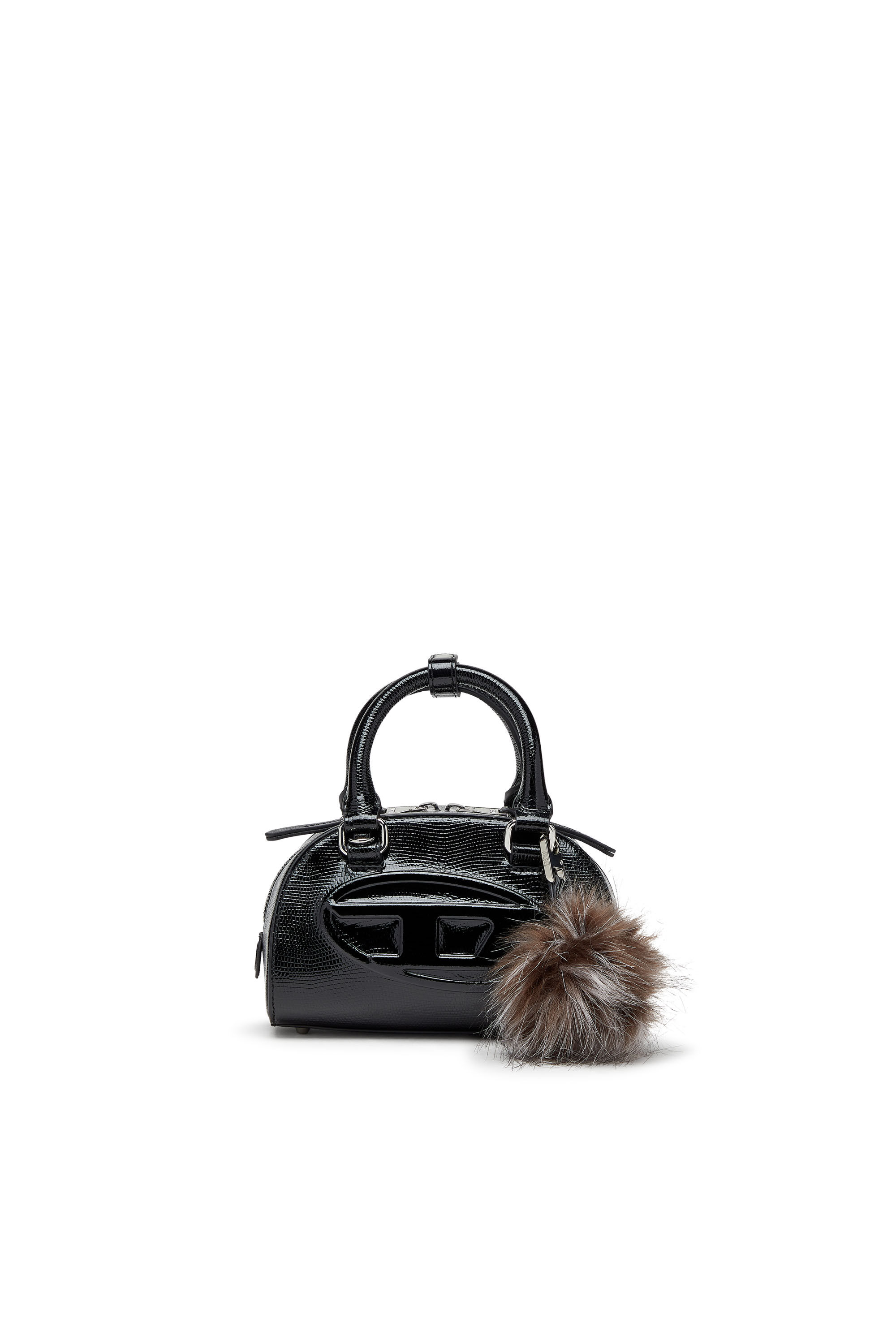 Diesel - 1DR DOME CROSSBODY, Mini bolso tipo bowling en cuero grabado Mujer in Negro - 1