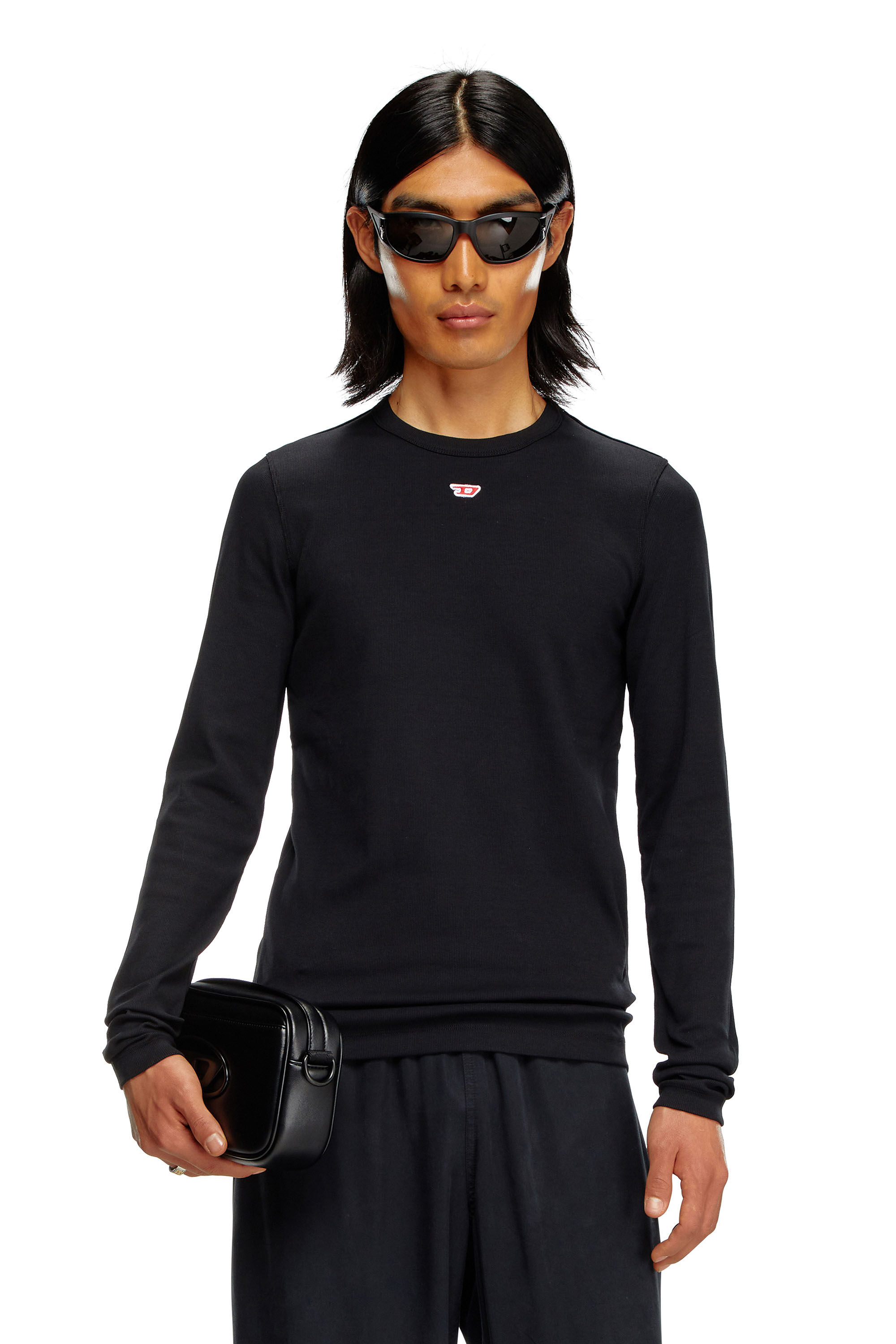 Diesel - D-RIBBER-LS-N, Man's Long-sleeve T-shirt with D patch in Black - 3