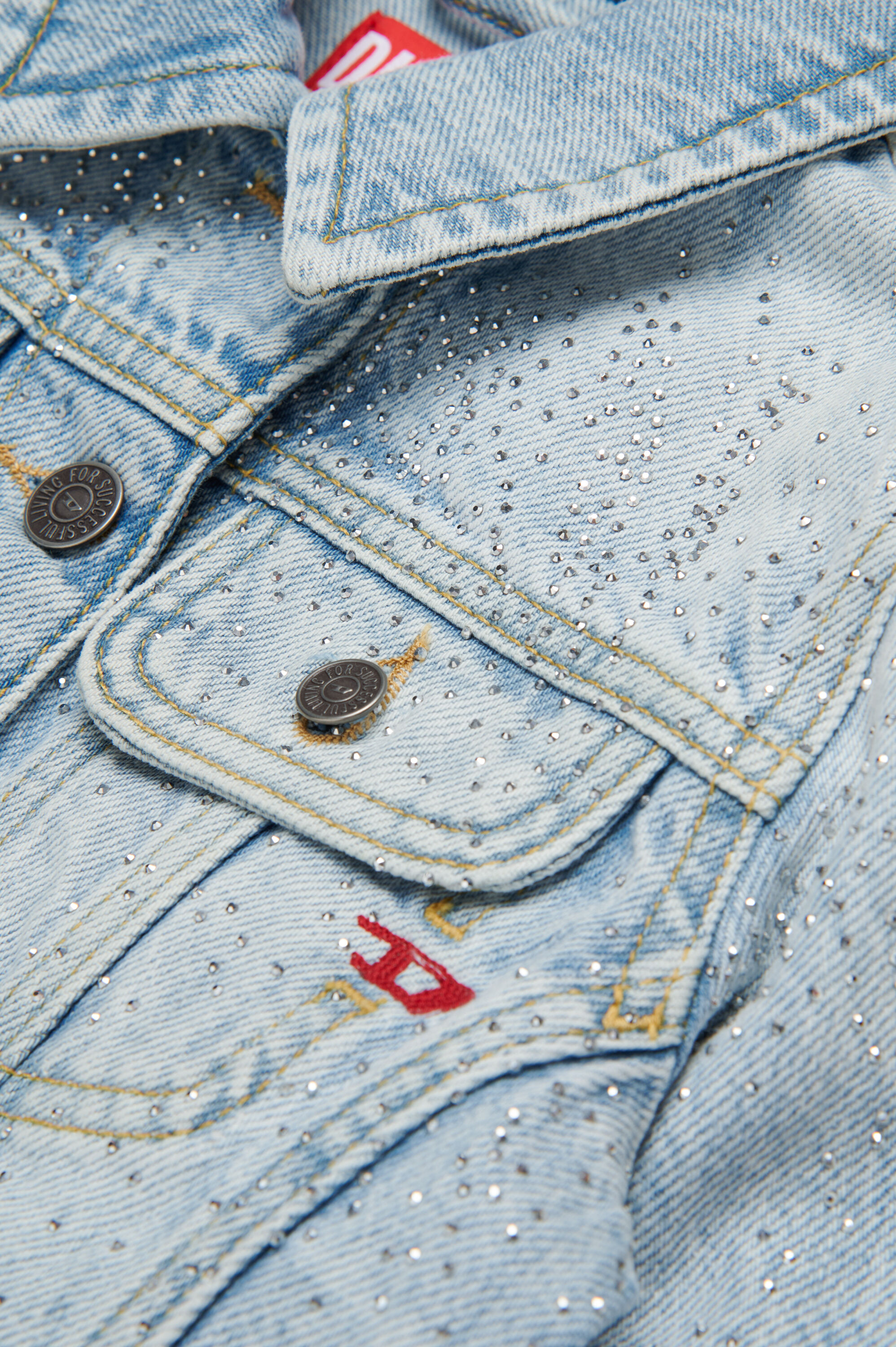 Diesel - JSLIMMY-J, Chaqueta trucker en denim con microdiamantes Mujer in Azul marino - 4