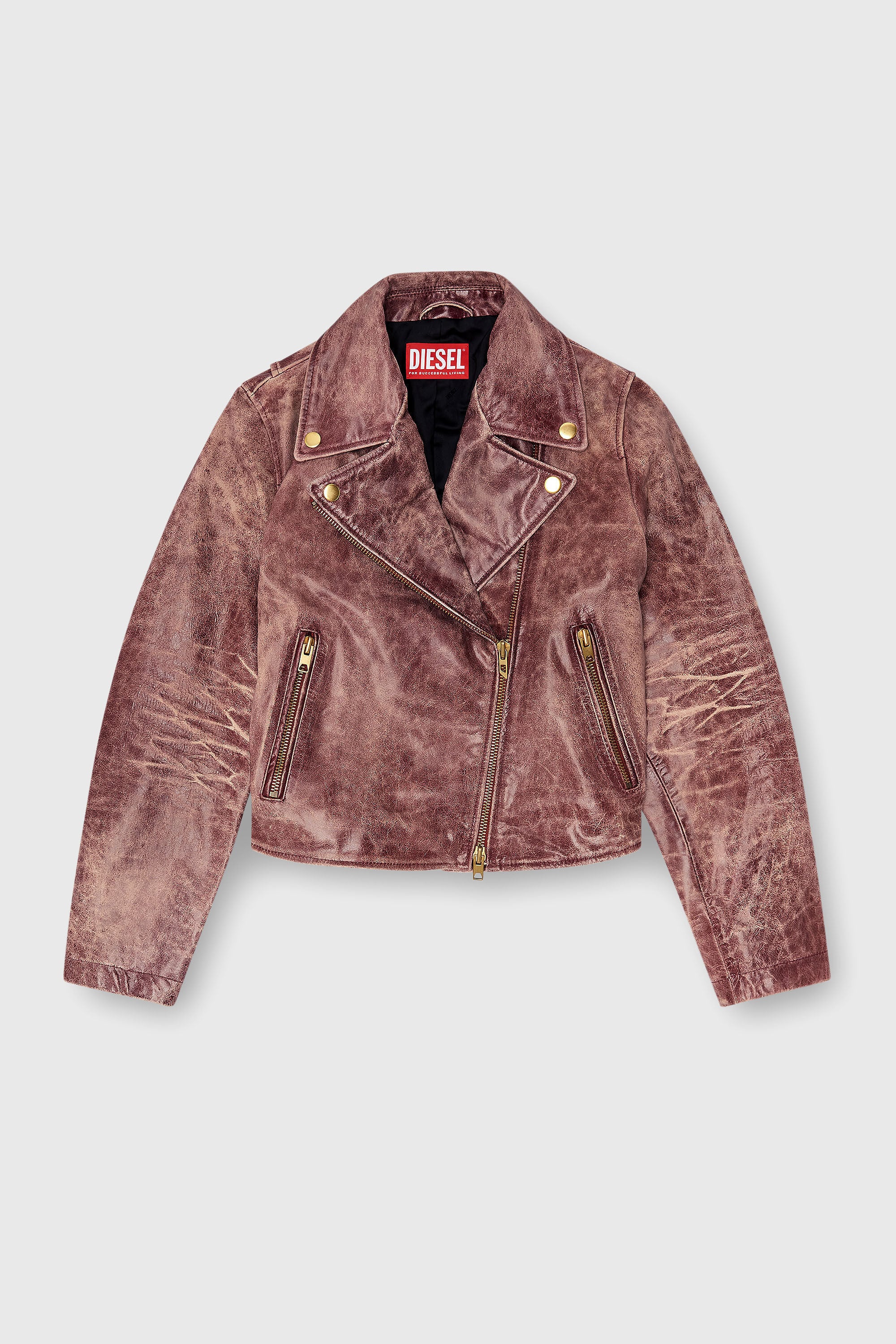 Diesel - L-UNATIC-T1, Chaqueta biker de piel tratada Mujer in Rojo - 2