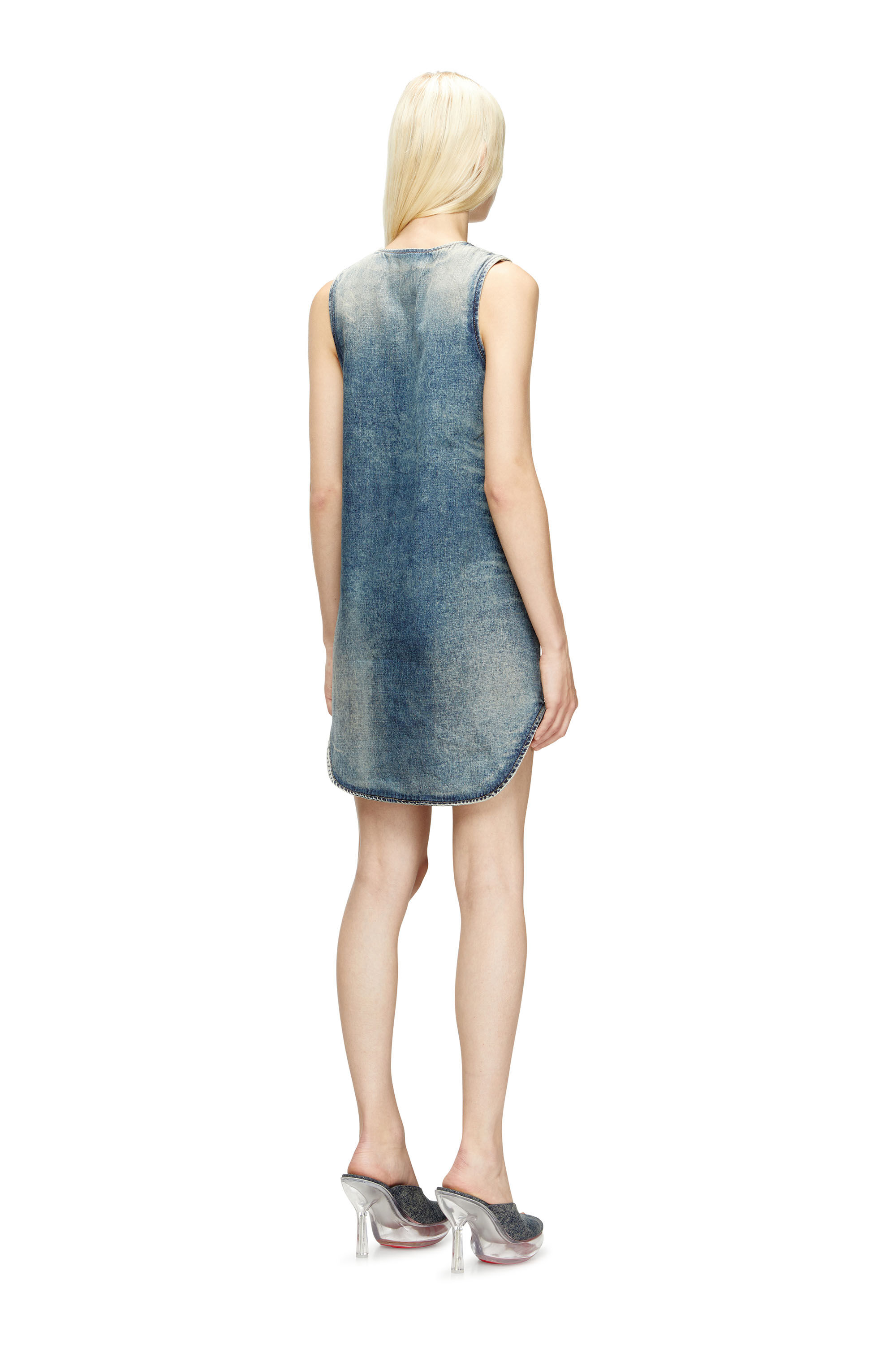 Diesel - DE-LARIS-DRESS-S, Vestido corto en denim efecto mármol Mujer in Azul marino - 4