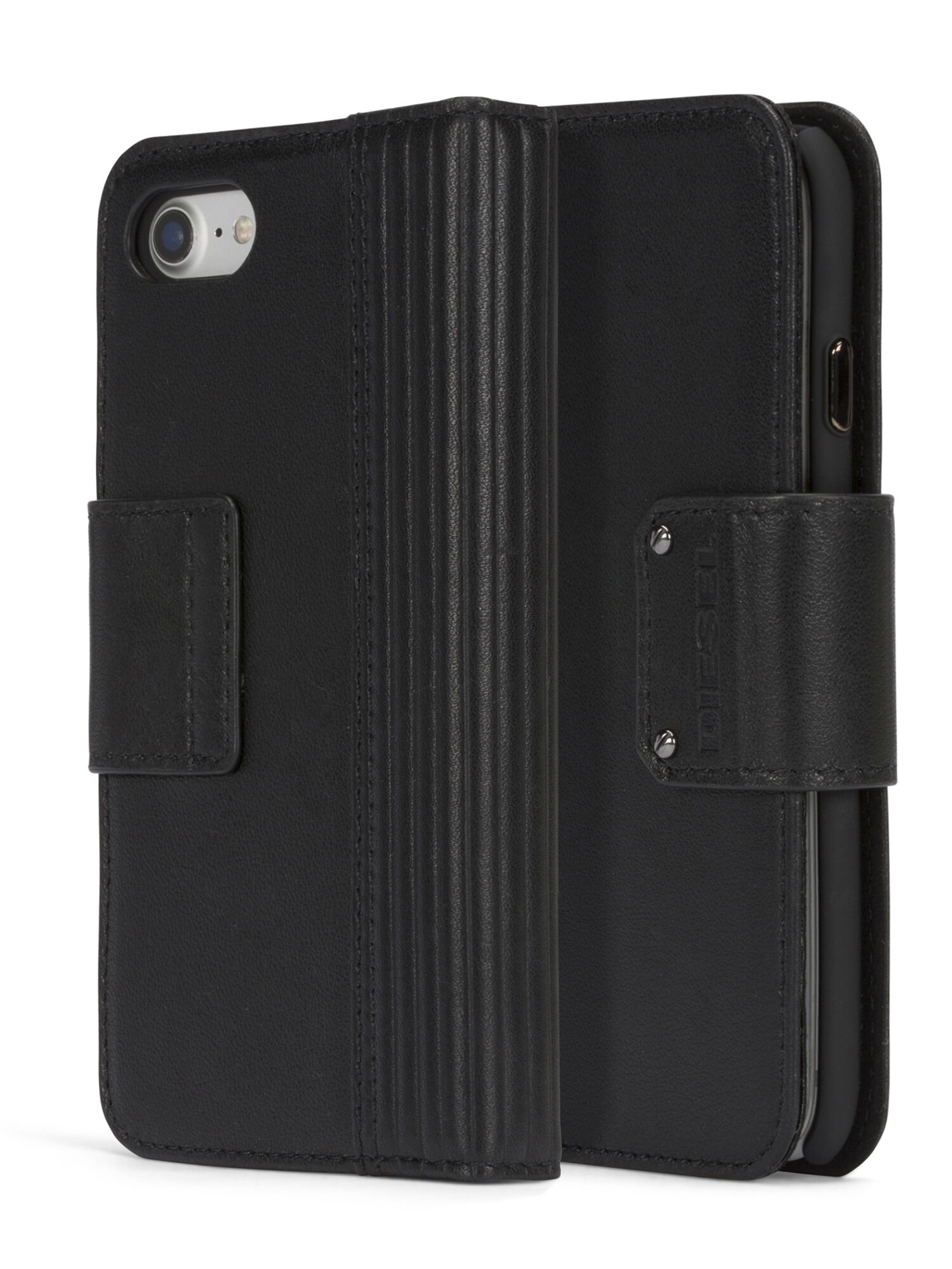 Diesel - BLACK LINED LEATHER IPHONE 8 PLUS/7 PLUS FOLIO, Funda en piel negra para iPhone 8 Plus/7 Plus Unisex in Negro - 3