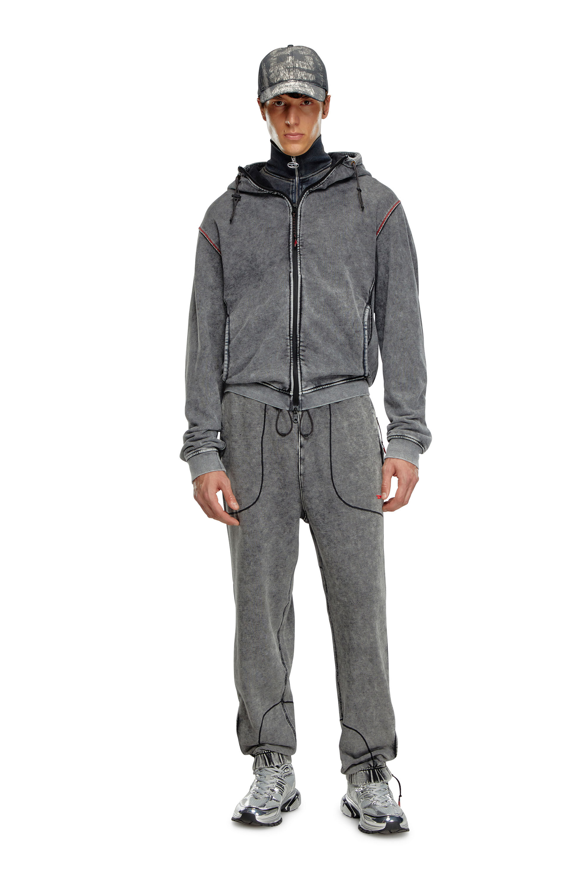 Sudadera destenida con capucha con cremallera trasera Hombre Gris Diesel