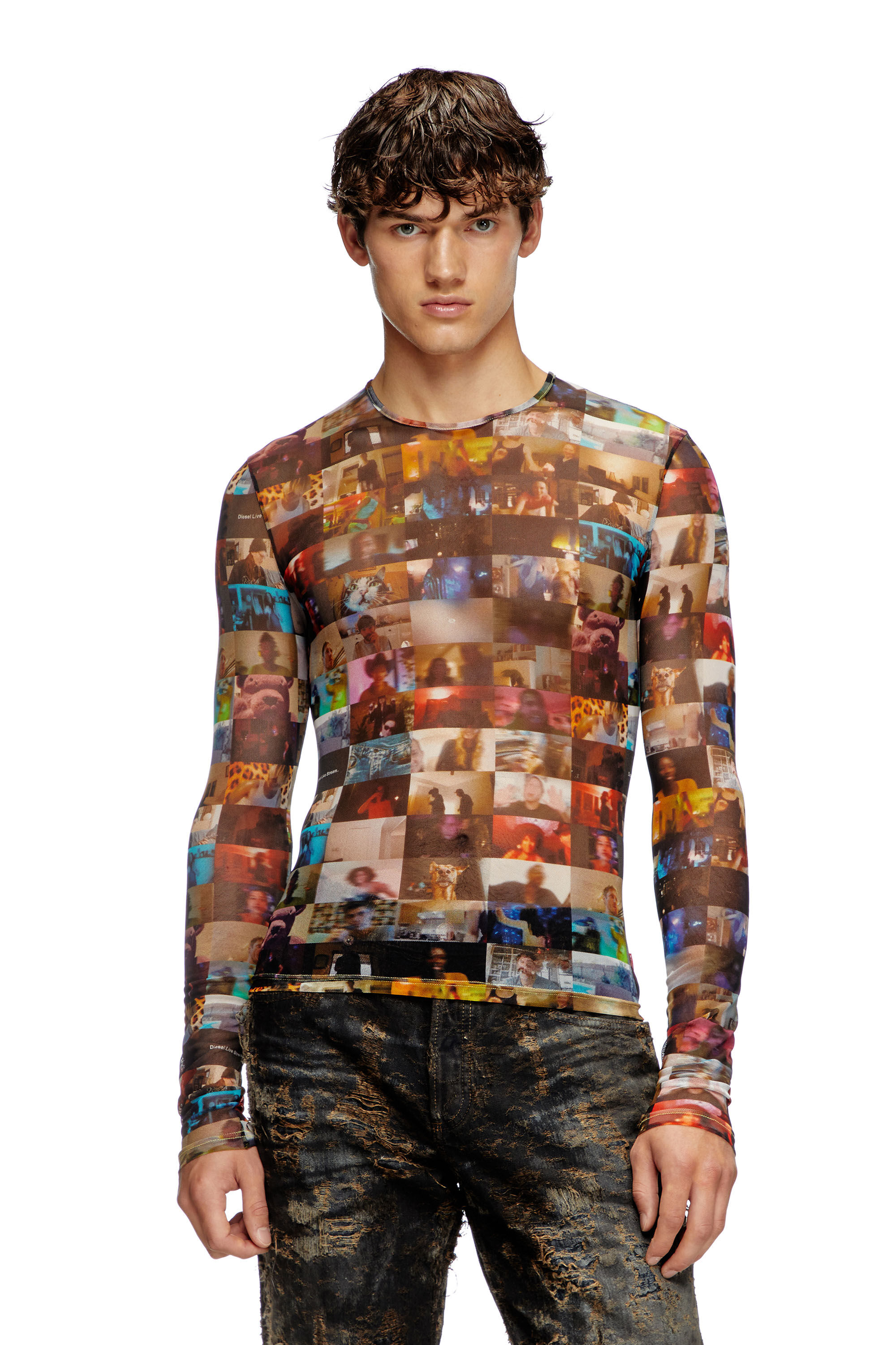 Diesel - T-LIXY, Top de tul elástico con estampado Livestream Hombre in Multicolor - 3