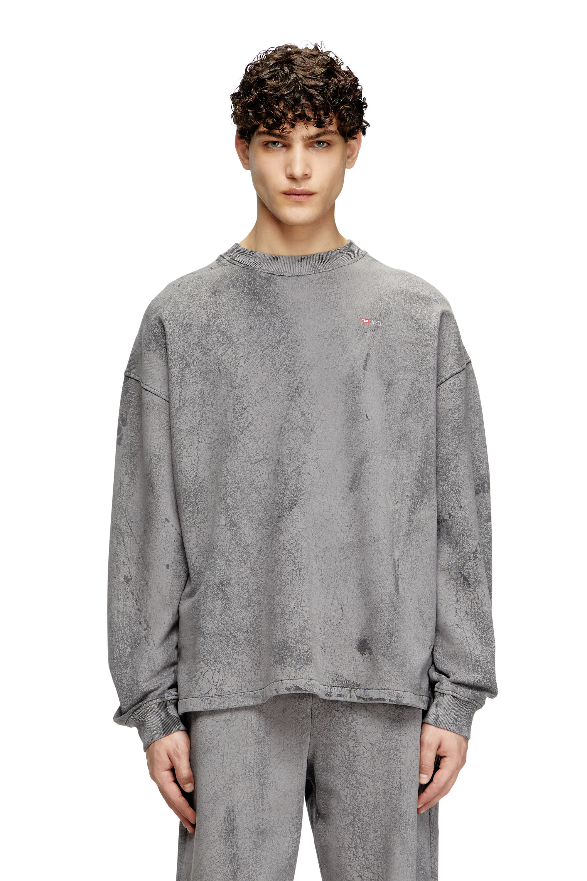 Diesel - S-BAXT-T1, Sudadera con efecto agrietado y logotipo micro Hombre in Gris - 3