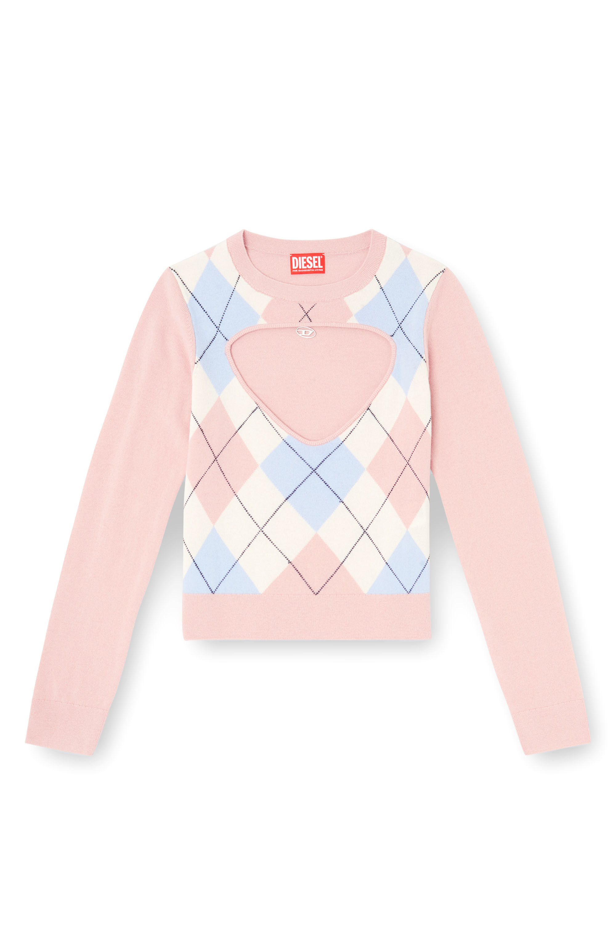 Diesel - M-ROMKO-LS, Suéter de lana argyle con recortes Mujer in Rosa - 2