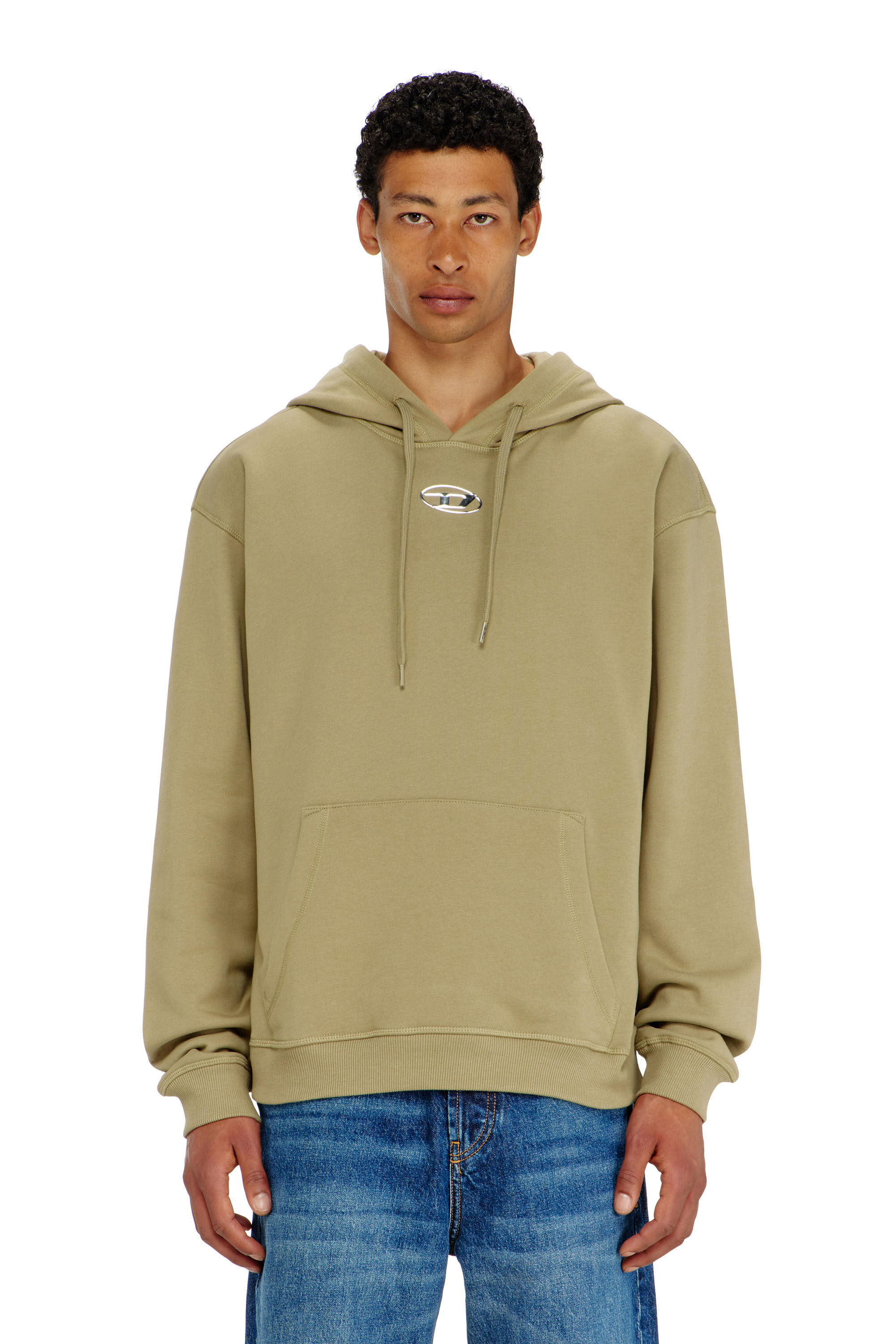 Diesel - S-NORM-HOOD-IOD, Sudadera con capucha de algod&oacute;n con Oval D met&aacute;lico. Hombre in Verde - 3