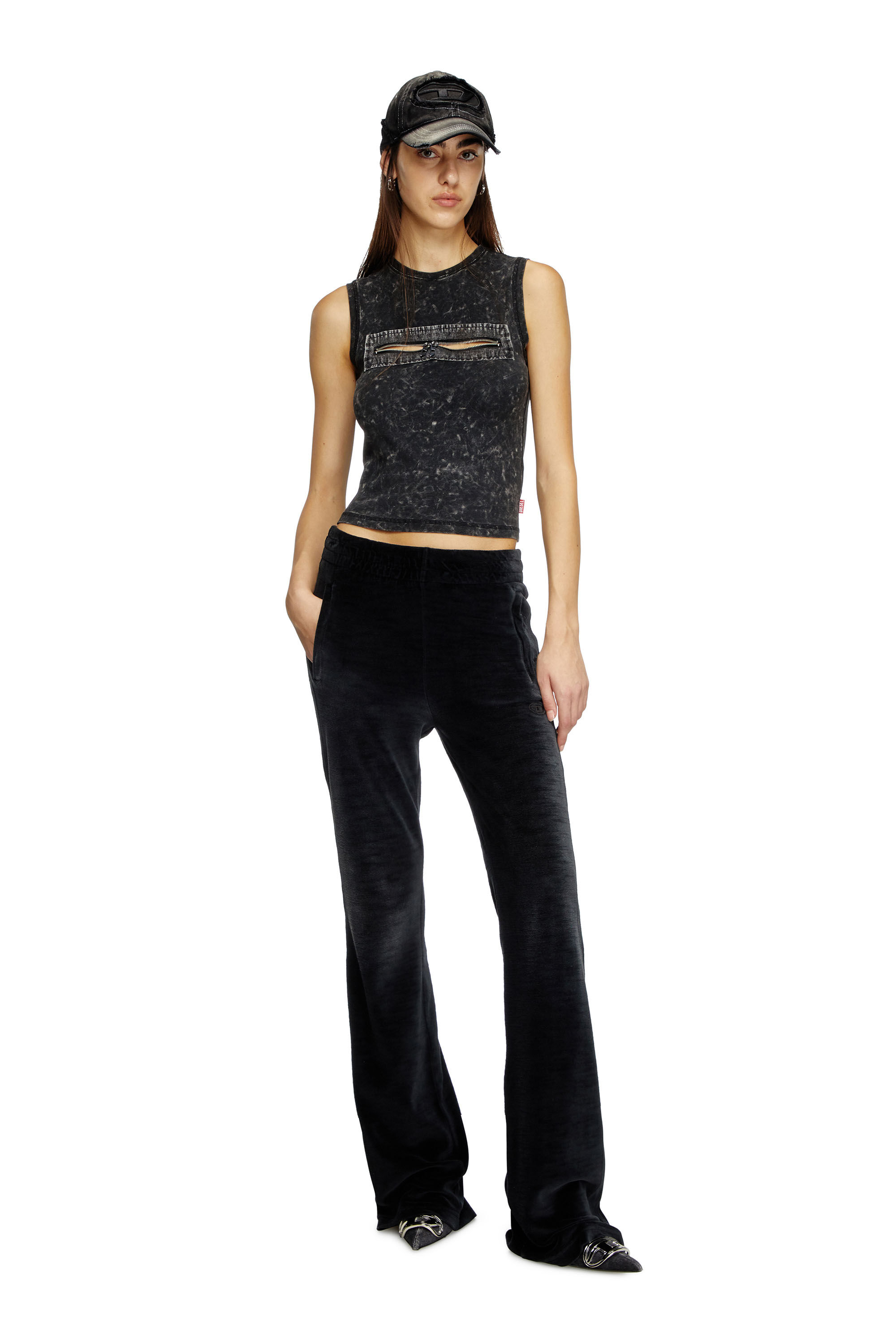 Diesel - T-ARTED, Top sin mangas con detalle de cremallera Mujer in Negro - 1