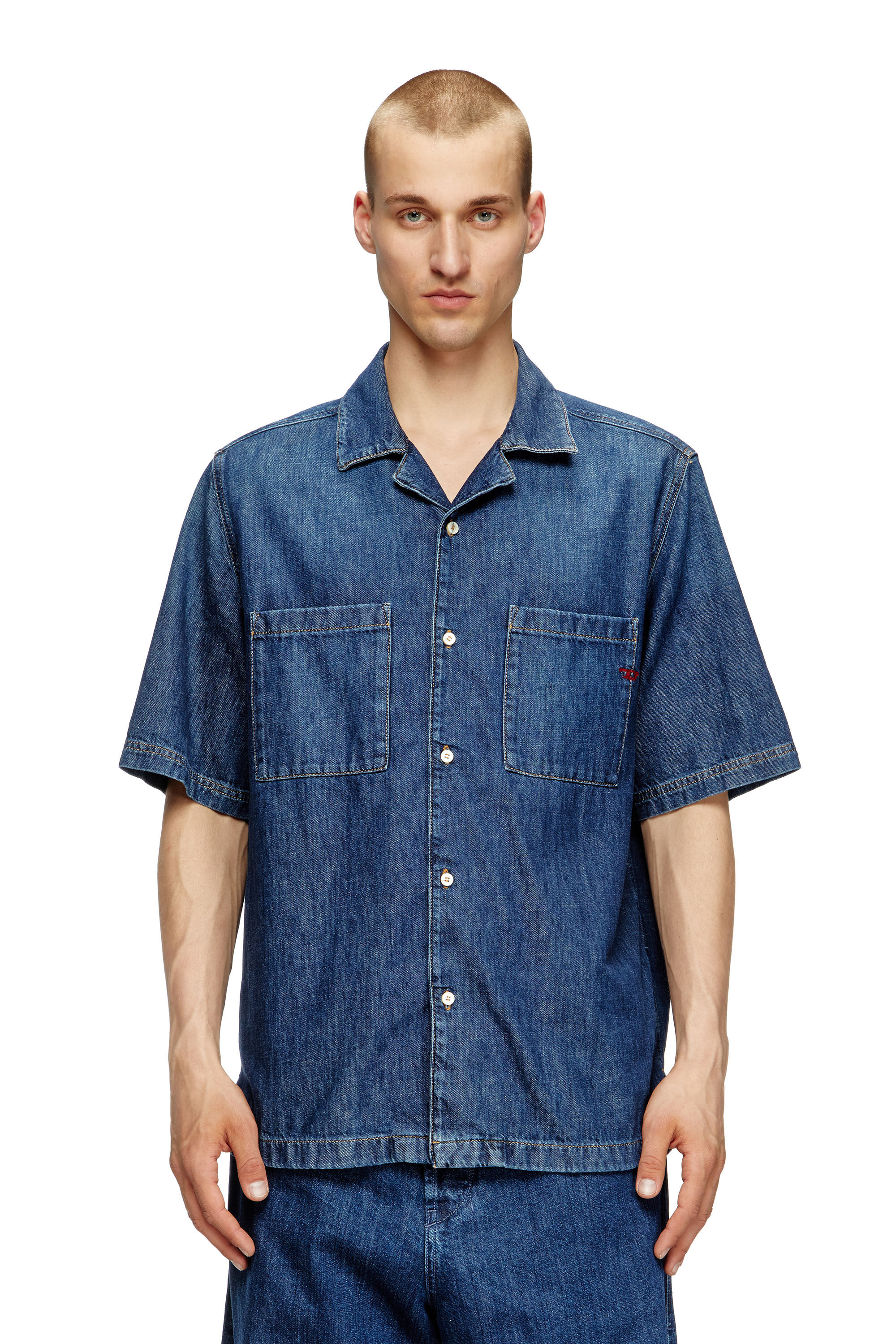 Diesel - D-PAROSHORT, Camisa de bolos en denim Hombre in Azul marino - 3