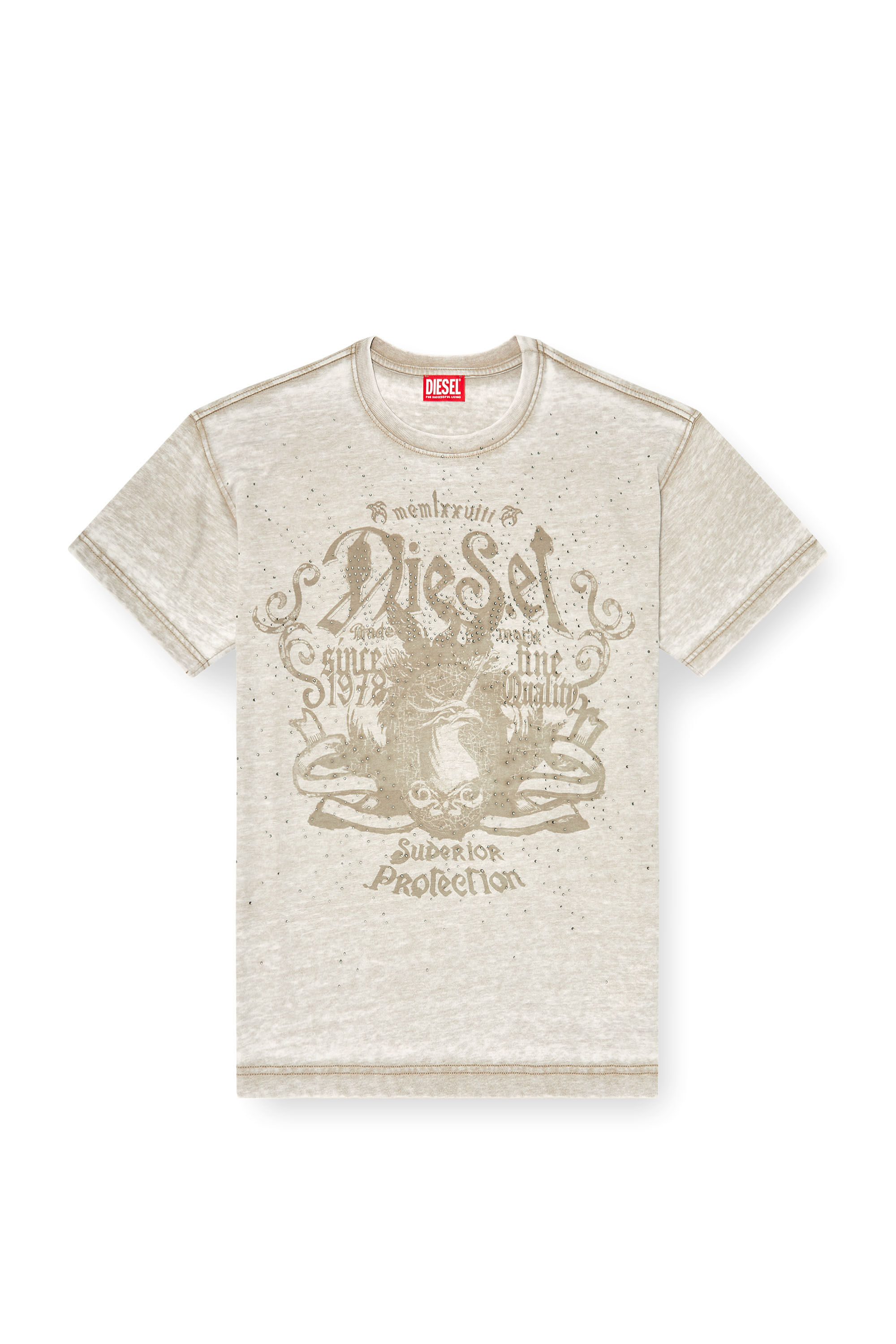 Diesel - T-NORM-AA8, Camiseta de jersey con lavado burnout y tachuelas Hombre in Beige - 2