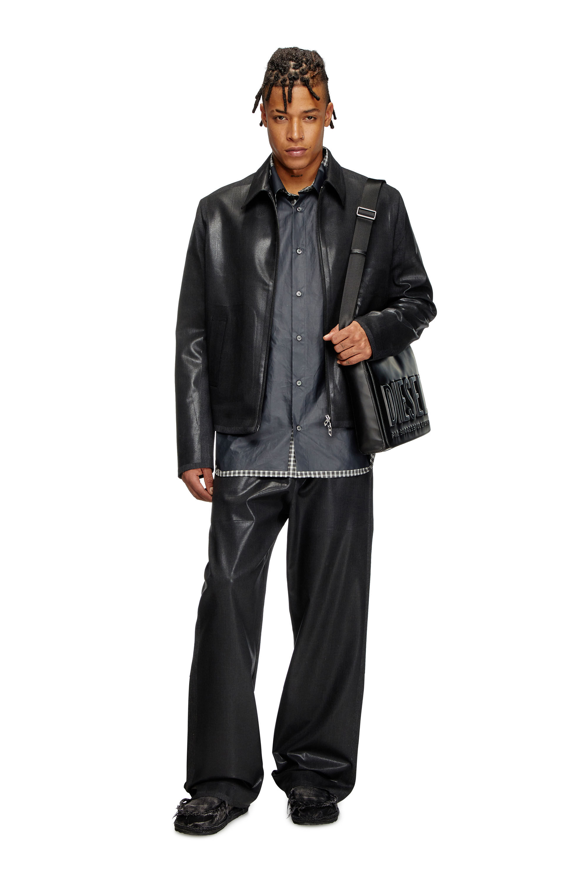 Diesel - J-KANE, Chaqueta coach de lana fresca recubierta Hombre in Negro - 1