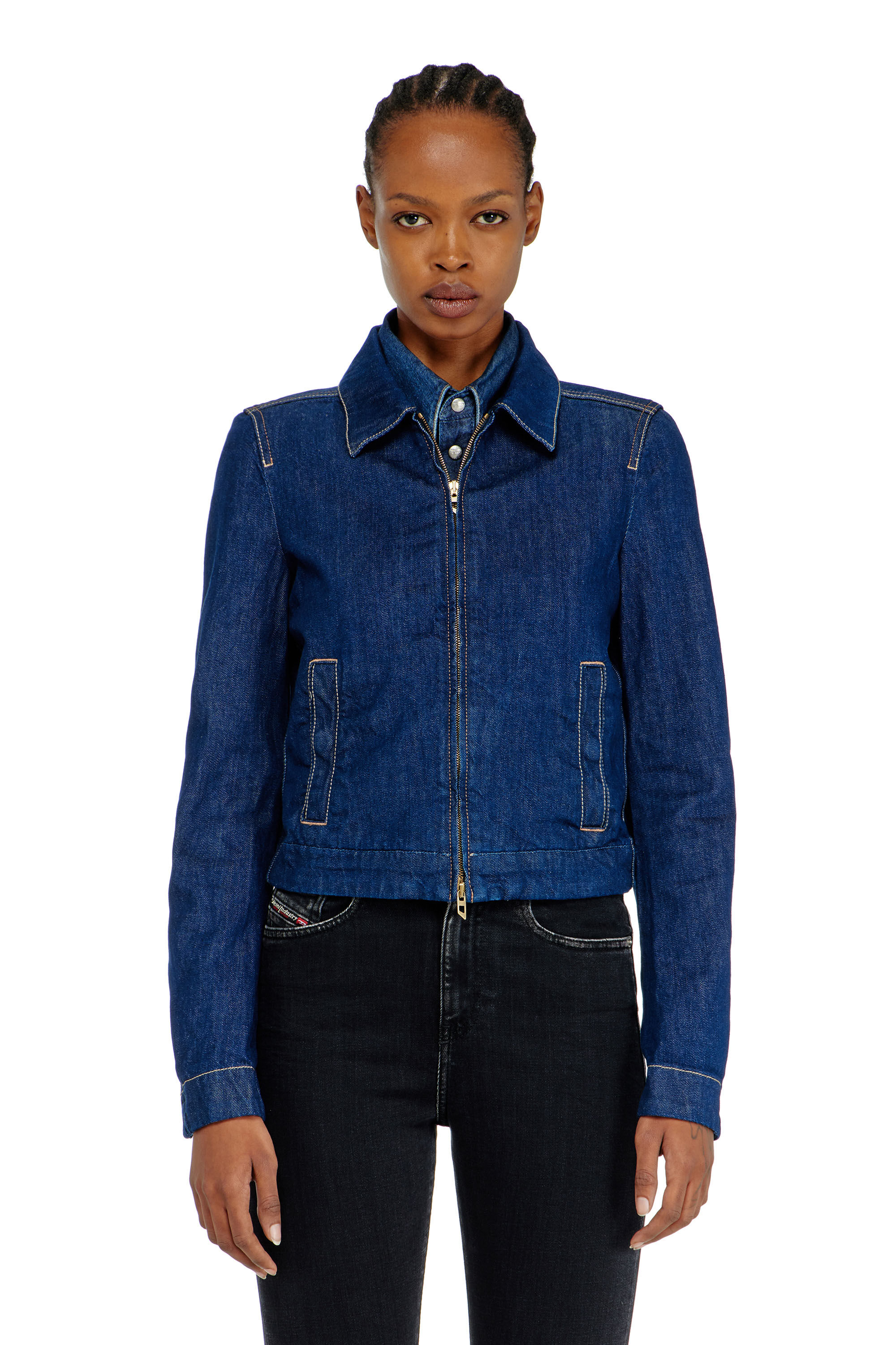 Diesel - DE-CORB, Coach jacket en rinse denim Mujer in Azul marino - 2