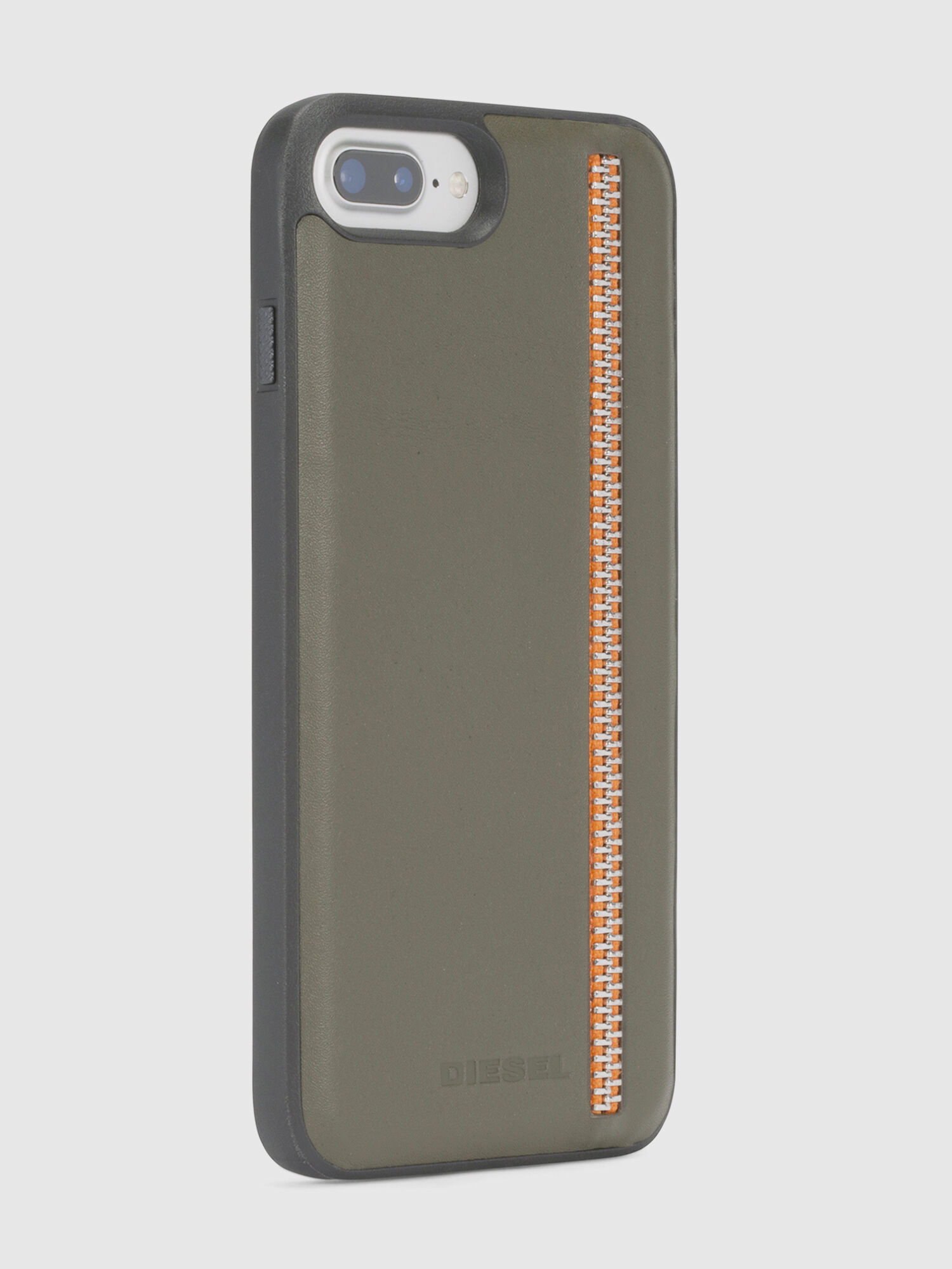 Diesel - ZIP OLIVE LEATHER IPHONE 8 PLUS/7 PLUS/6s PLUS/6 PLUS CASE, Funda en piel verde oliva con cremallera para iPhone 8 Plus/7 Plus/6s Plus/6 Plus Unisex in Verde - 4