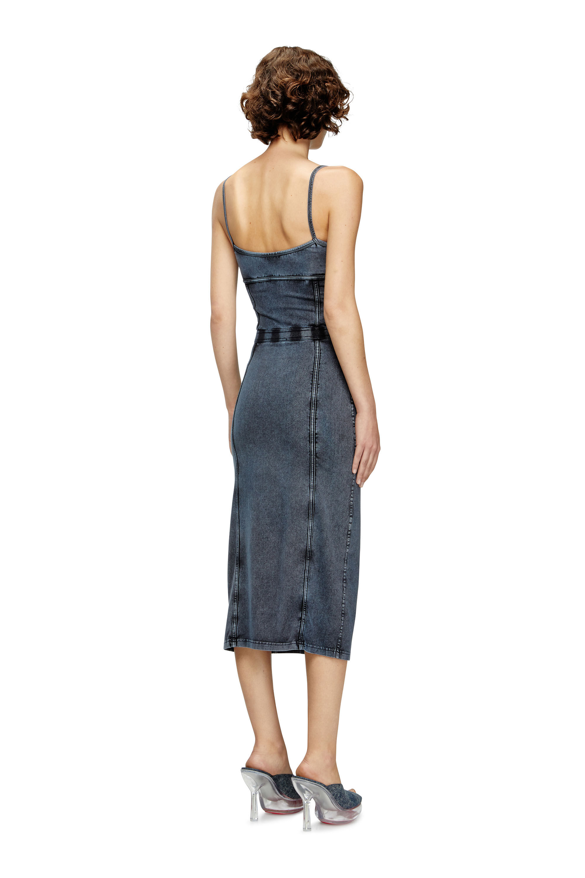 Diesel - D-ONY, Vestido midi de punto con aspecto denim Mujer in Azul marino - 4