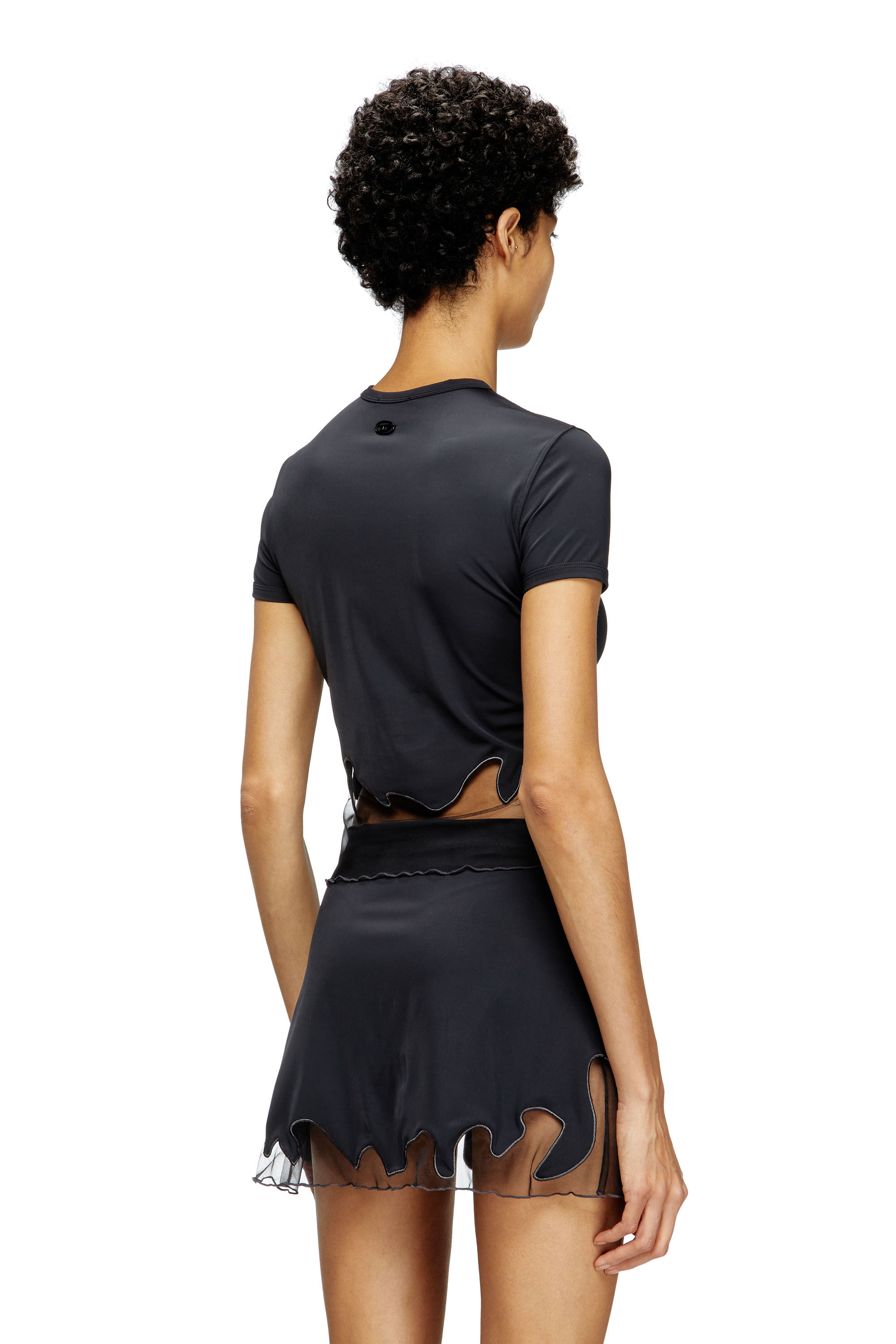 Diesel - T-INLAY-R1, Camiseta de nailon con inserto de tul Mujer in Negro - 4