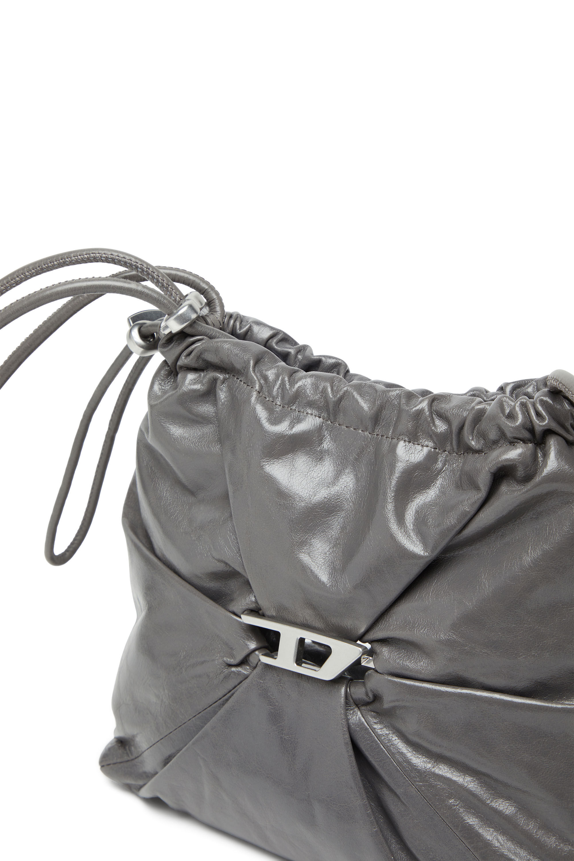 Diesel - SCRUNCH-D BUCKET, Scrunch-D-Bolso tipo cubo en cuero arrugado y brillante Mujer in Gris - 2