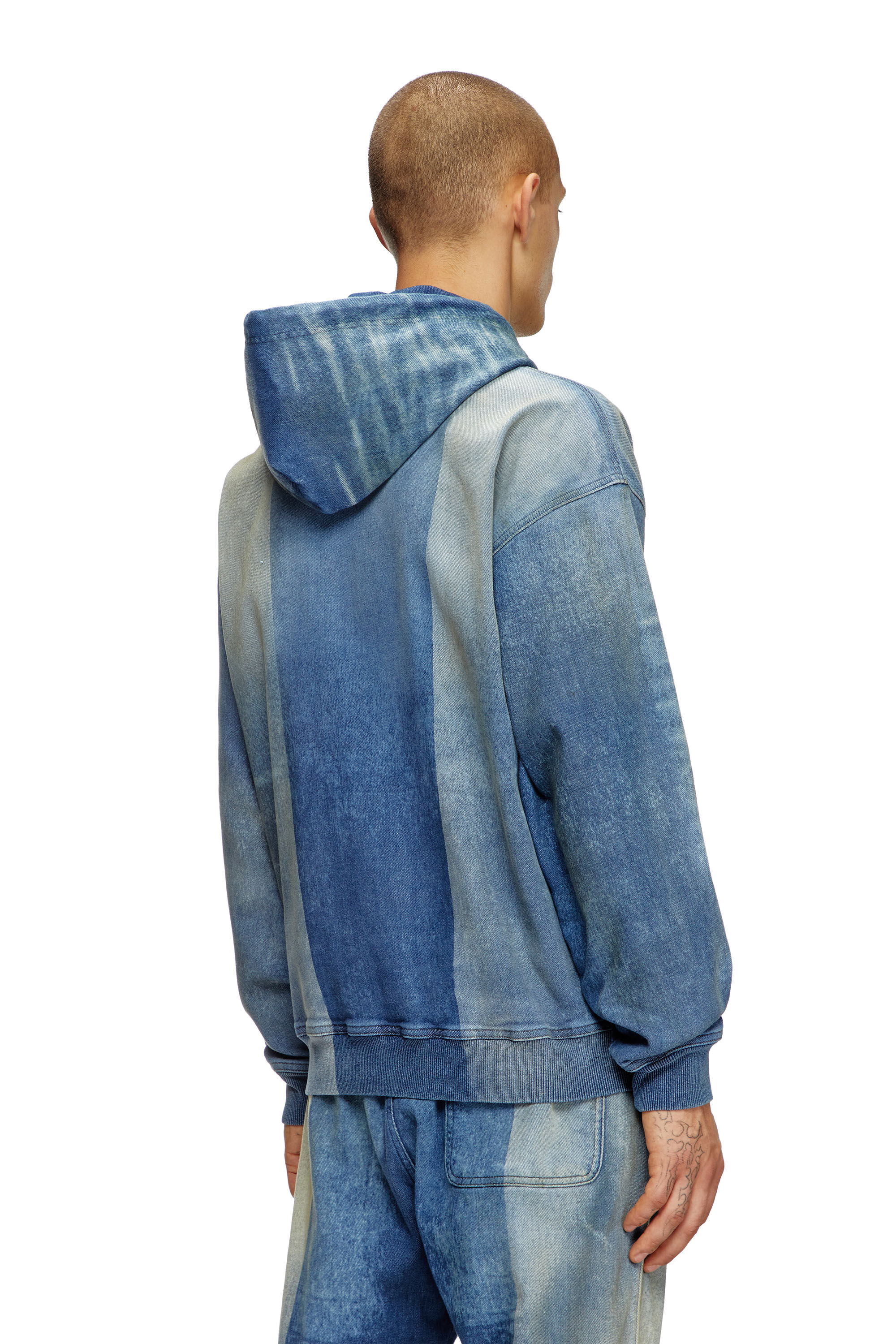 Diesel - D-UM-RIB-FSF TRACK, Sudadera con capucha en Track Denim con pliegues solarizados Unisex in Azul marino - 4