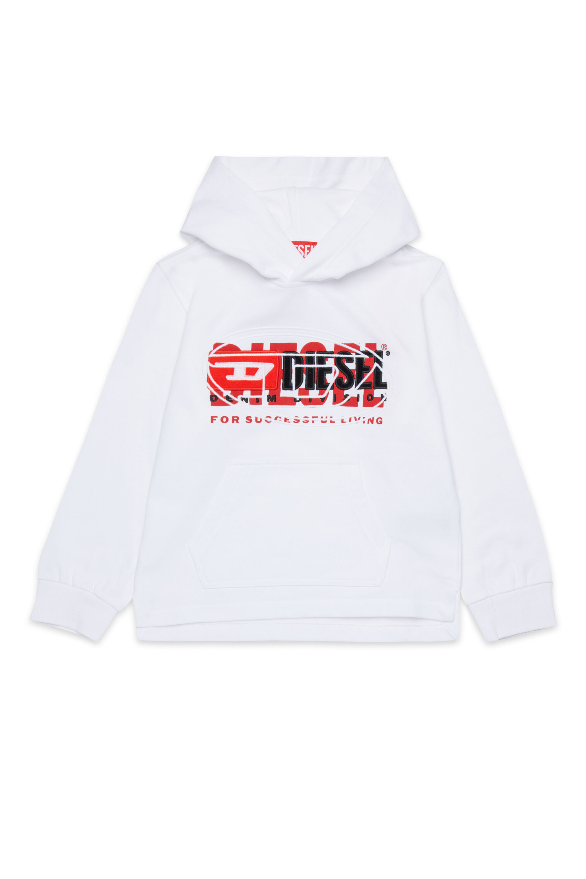 Diesel - SBAXTHOOD OVER, Sudadera con capucha con logotipos superpuestos Hombre in Blanco - 1