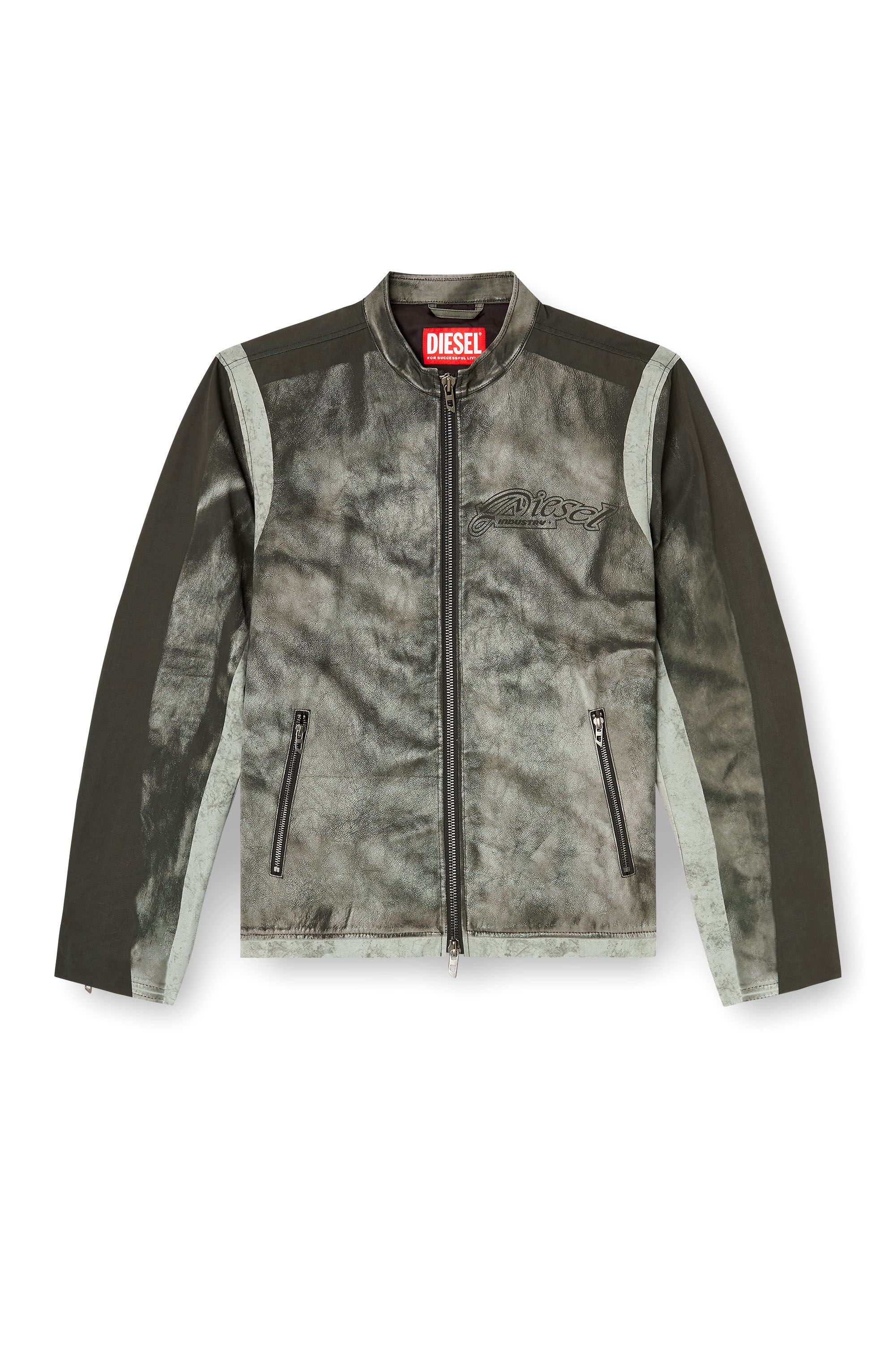 Diesel - J-EVERT, Chaqueta biker de lona estampada Hombre in Gris - 2