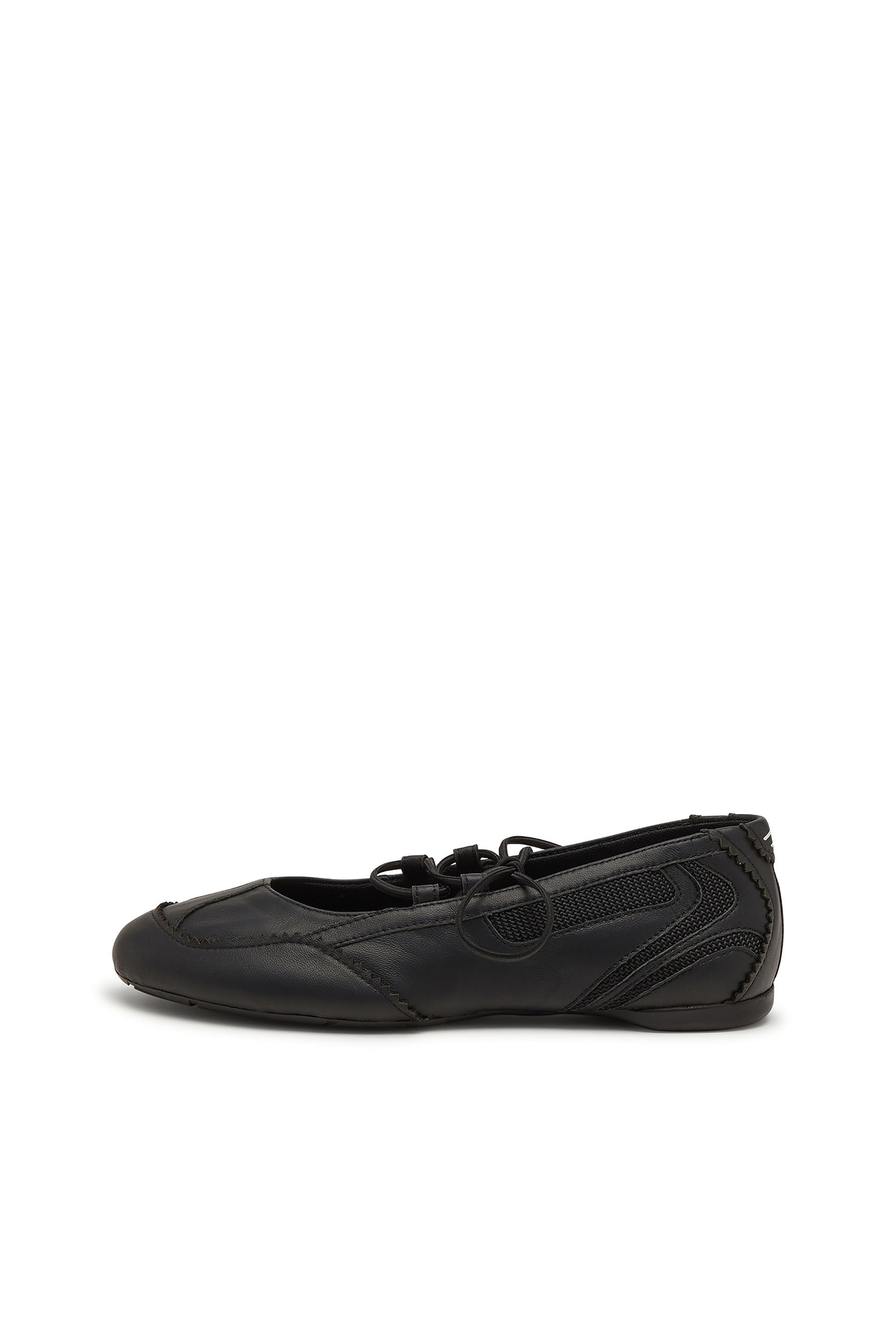 Diesel - D-MILE BALLERINA LACE UP W, D-Mile-Bailarinas con cordones de cuero y malla Mujer in Negro - 8