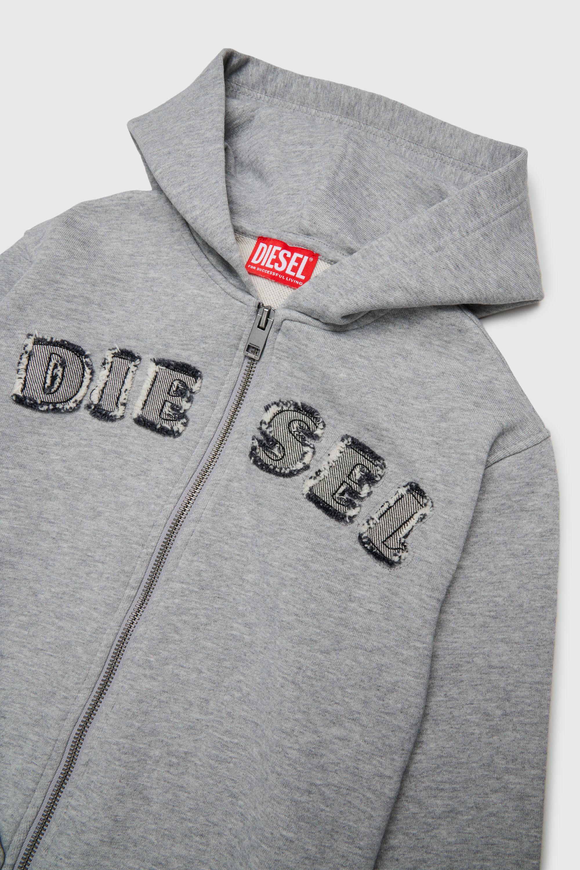 Diesel - SJEANSHOOD OVER, Sudadera con cremallera y letras de logo deshilachadas Hombre in Gris - 3