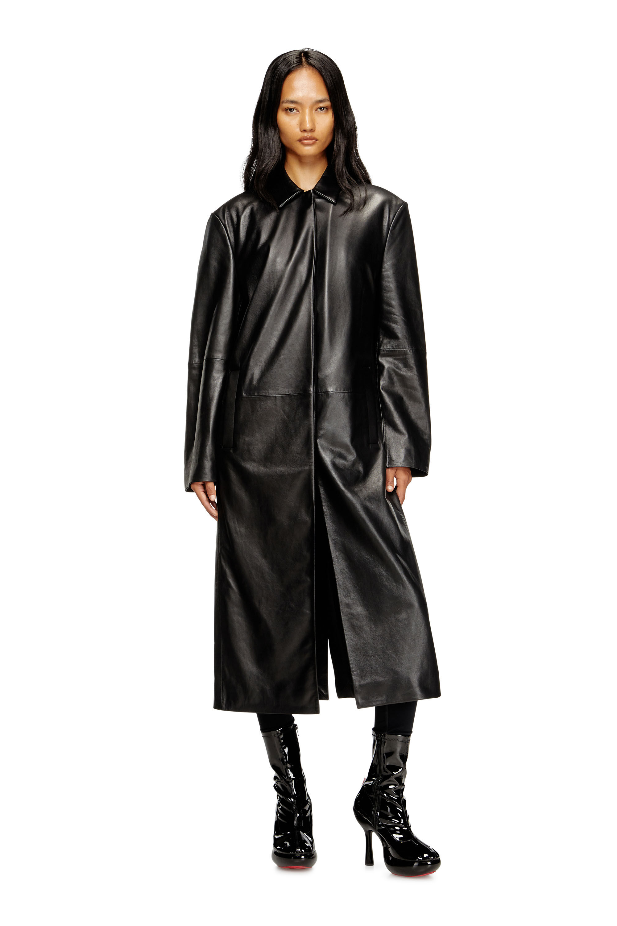Diesel - L-ANCELOT, Abrigo largo de cuero acolchado Mujer in Negro - 3
