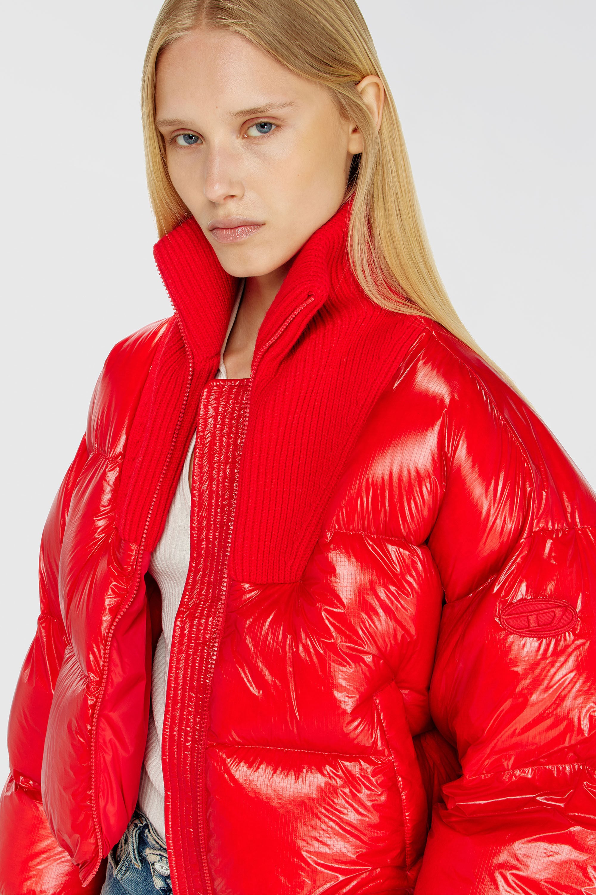 Diesel - W-ARRIOR, Chaqueta acolchada down en ripstop con cuello de punto Mujer in Rojo - 5