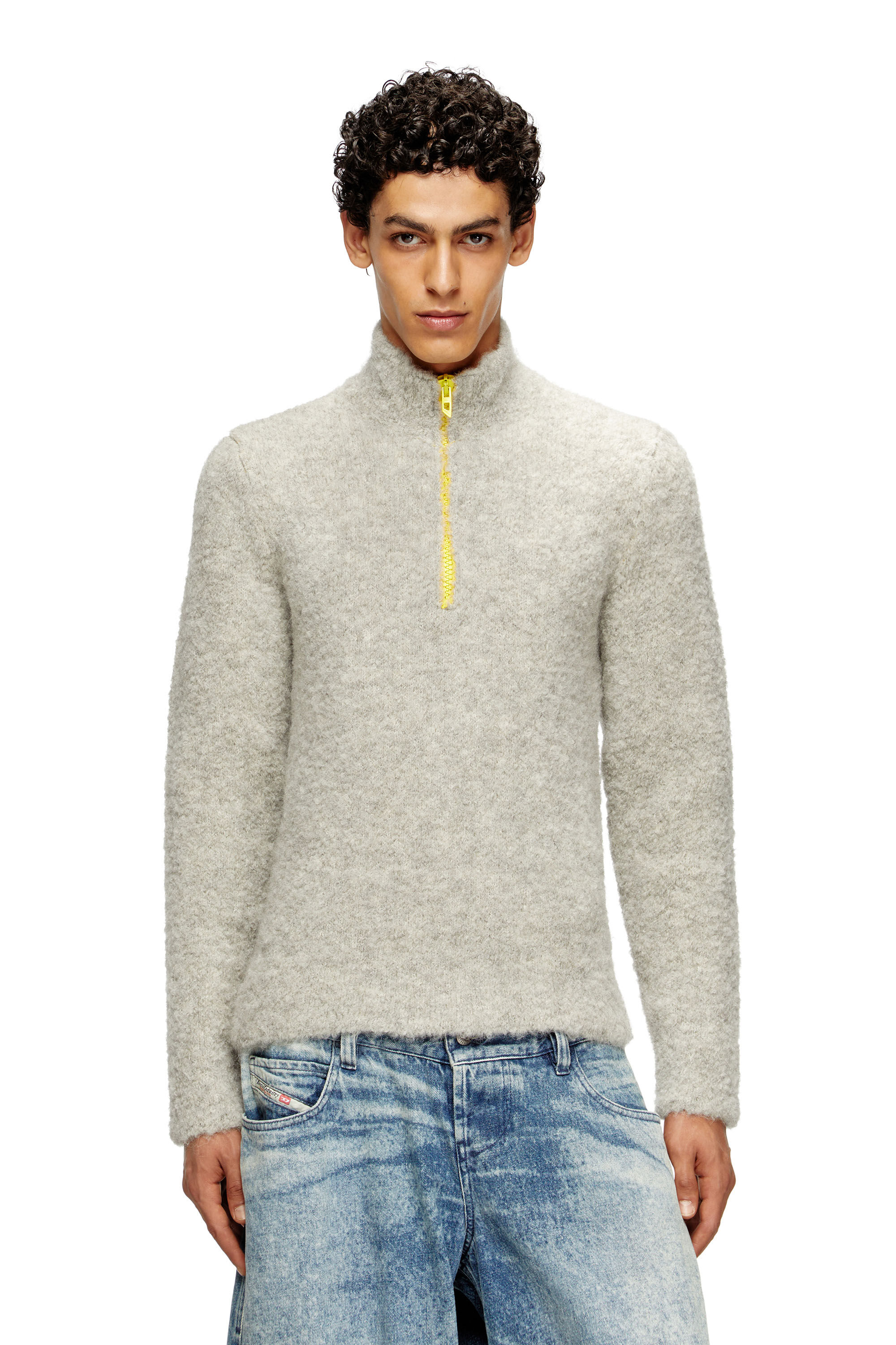 Diesel - K-ELLER, Jersey con media cremallera y interior en contraste Hombre in Gris - 3