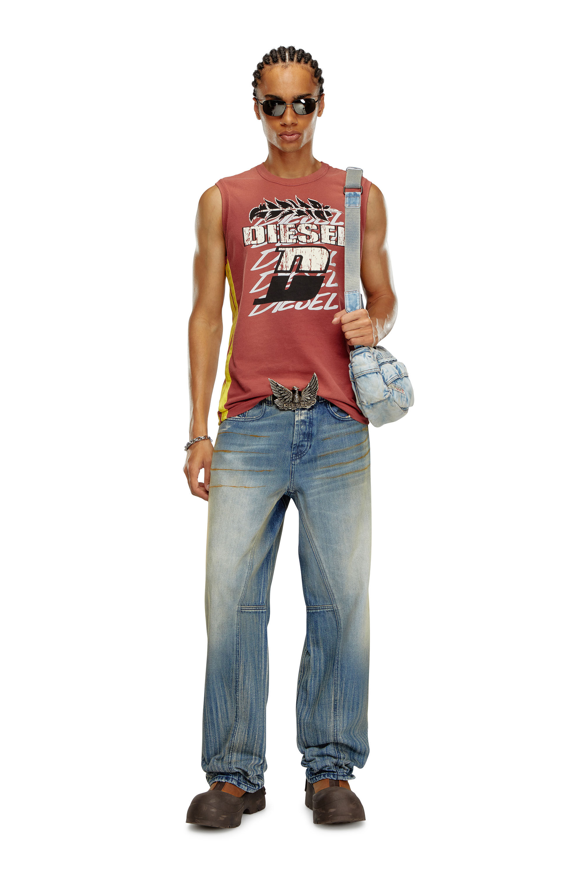 Diesel - T-BISCO-STRIPE, Hombre Camiseta sin mangas desteñida por el sol con bandas laterales in Rojo - Image 1