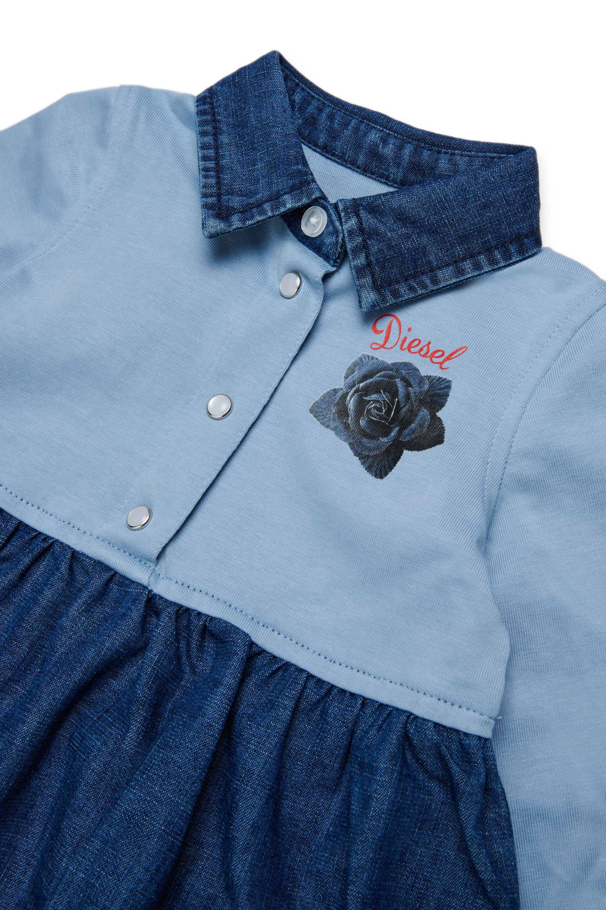 Diesel - DROSEB, Vestido camisero de algod&oacute;n y denim con estampado de rosas Mujer in Azul marino - 3
