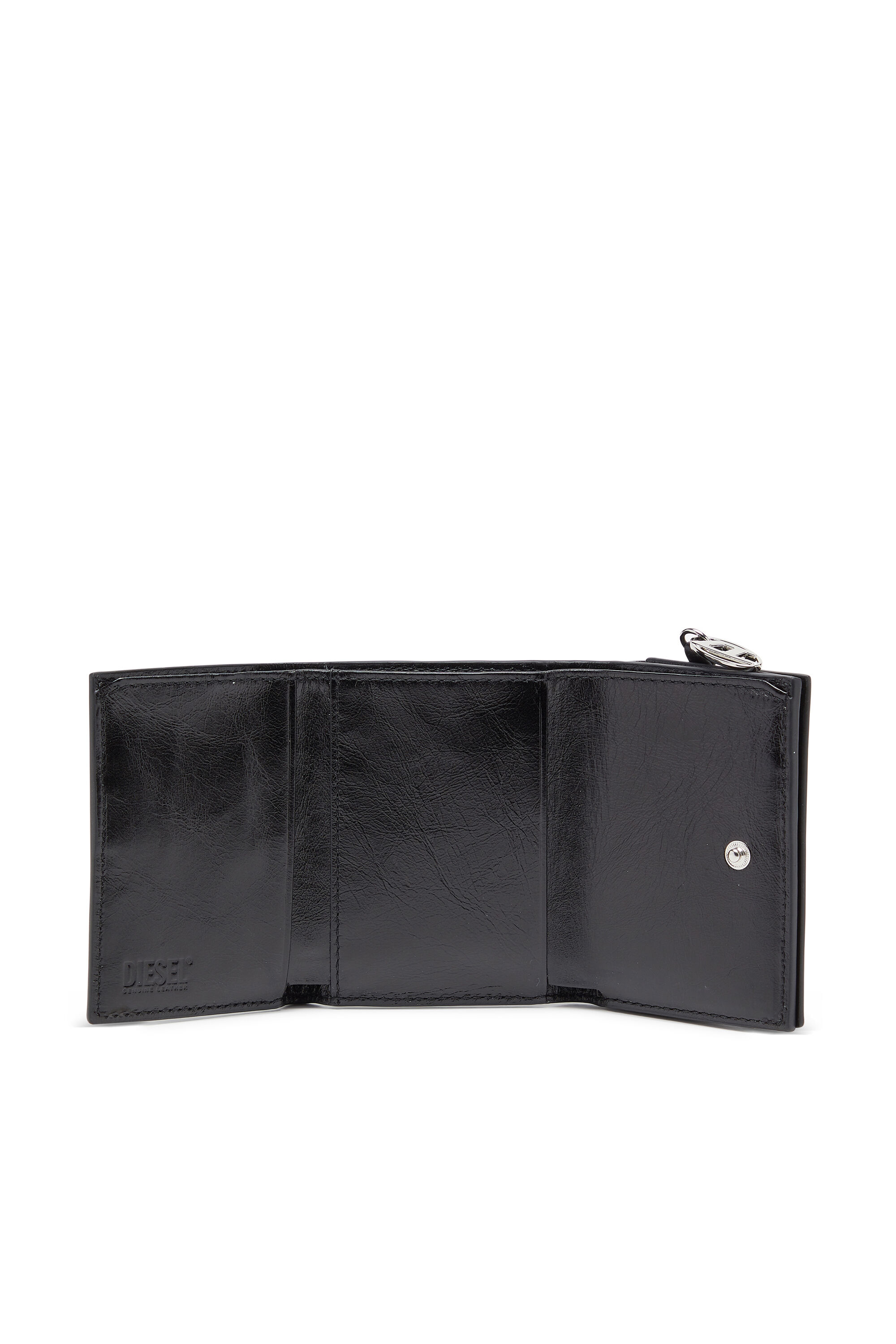 Diesel - OVAL-D TRI FOLD ZIP COIN XS II, Cartera de piel triple con motivo en relieve Mujer in Negro - 3