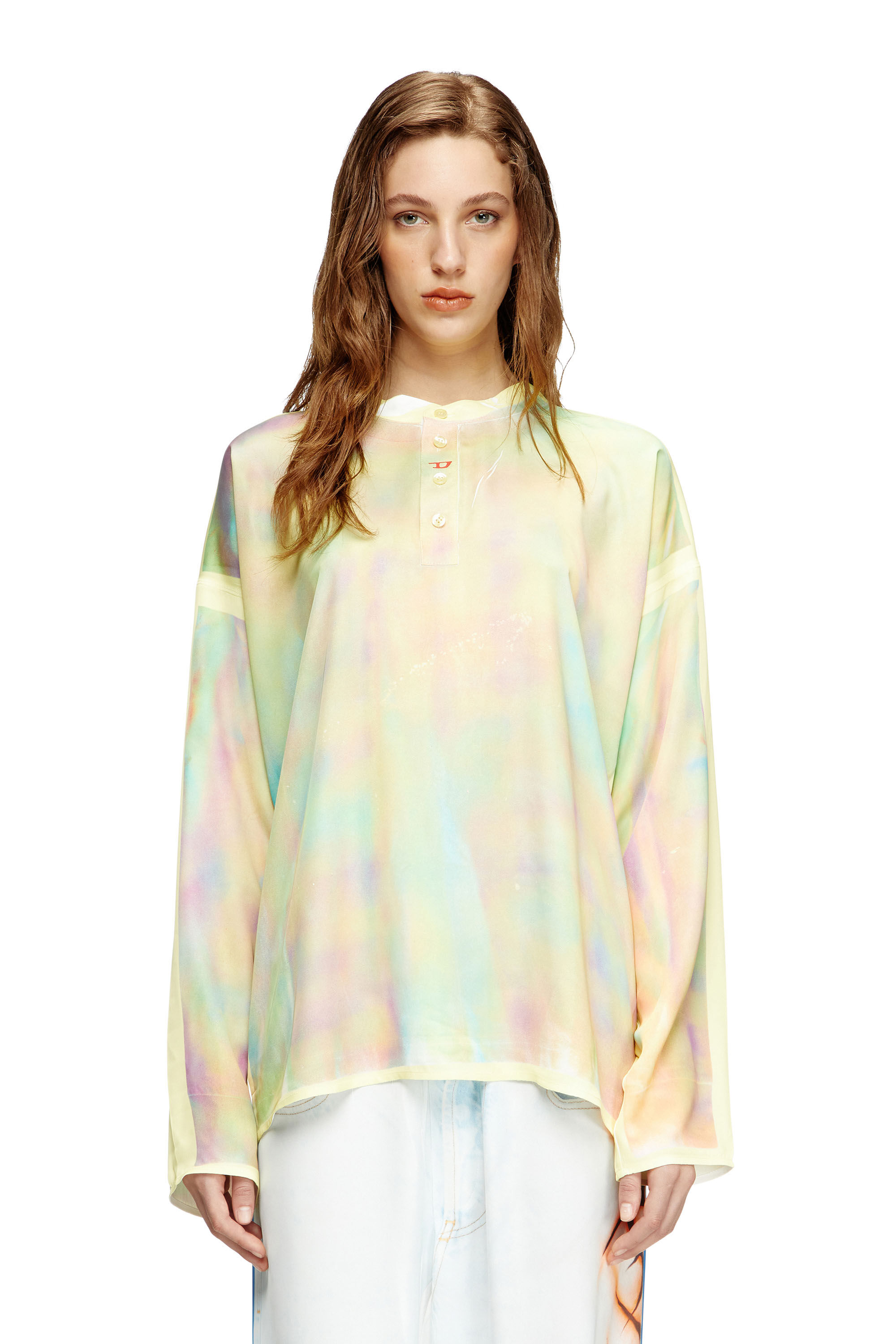 Diesel - T-OLAVI-A-SER-GRAFFITI-CHI, Top Henley con estampado graffiti Unisex in Amarillo - 5