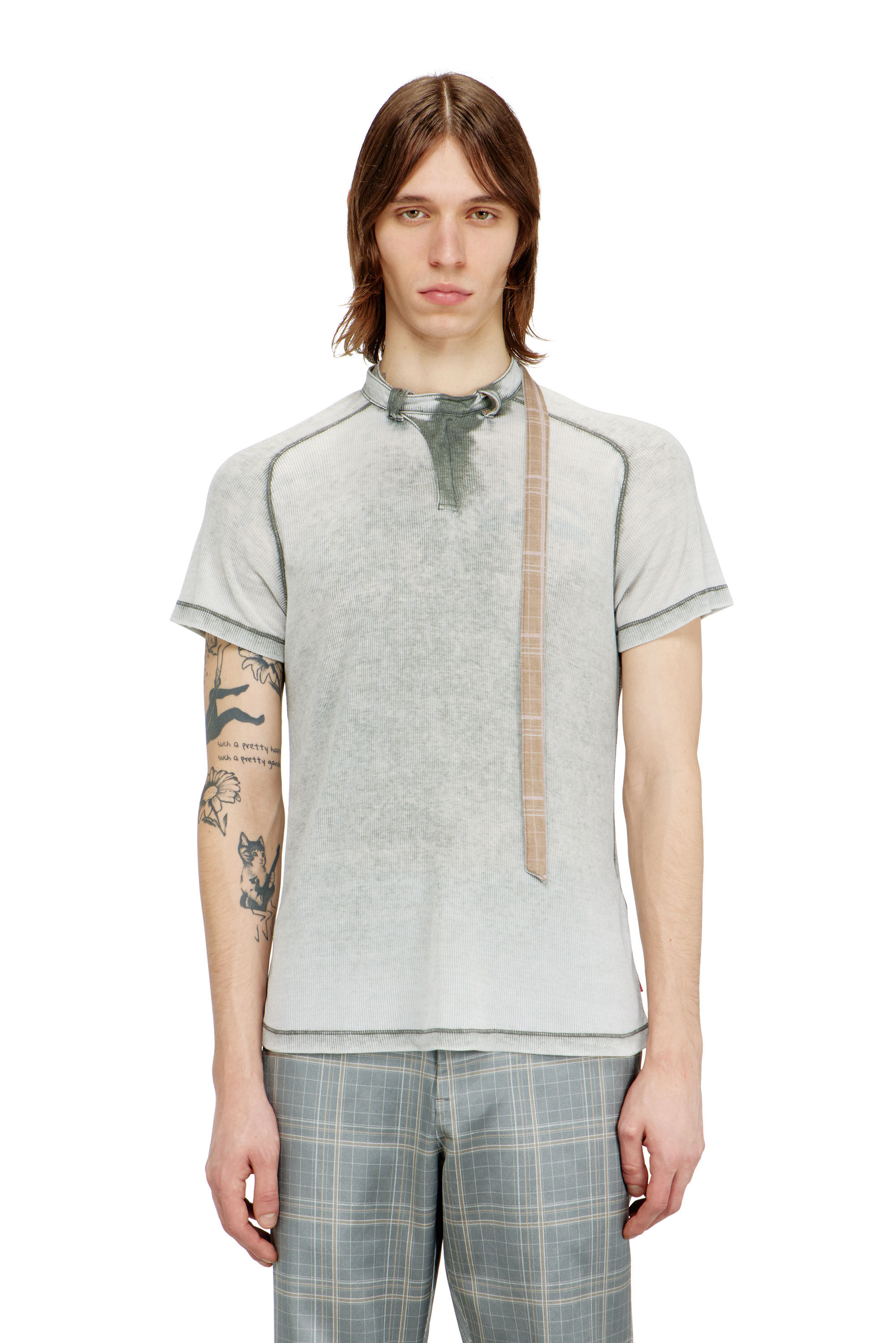 Diesel - T-GARY, Top de canal&eacute; jersey con tira de cuello biker Hombre in Gris - 3