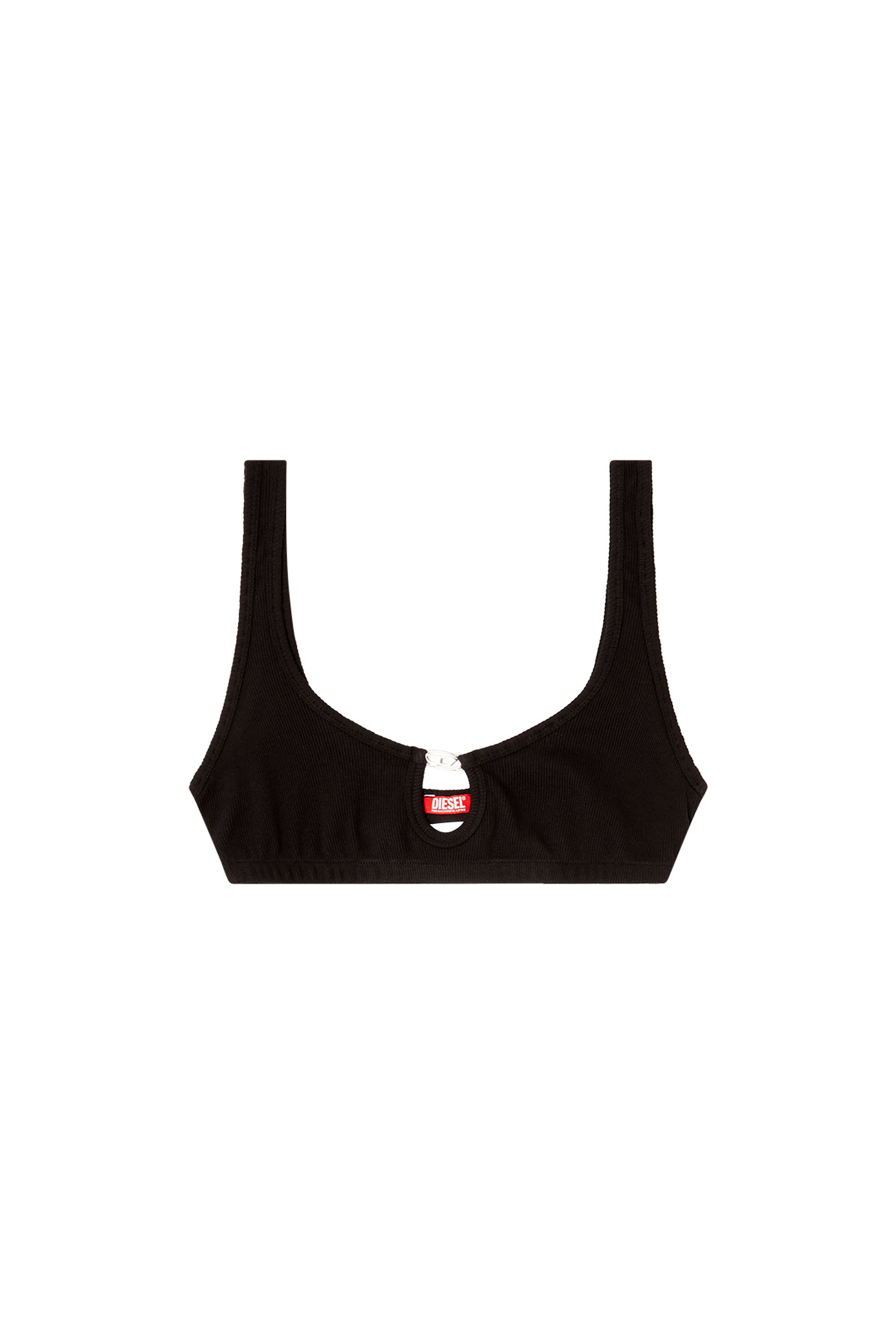 Diesel - FLORENCE-DNM, Bralette de canal&eacute; de algod&oacute;n con joya Oval D Mujer in Negro - 2