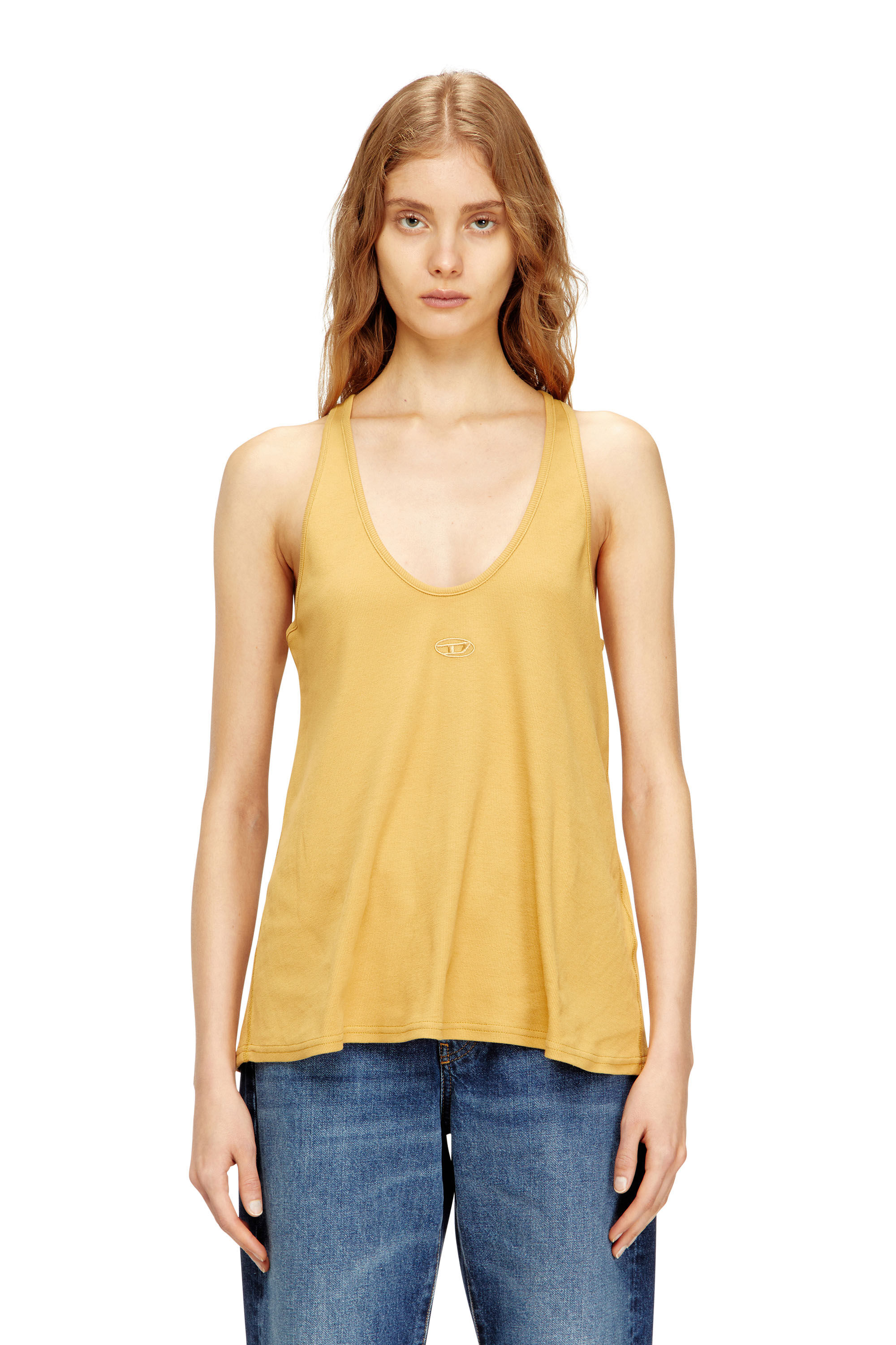 Diesel - T-IPSYA-LKDS, Camiseta con tirantes de canalé con Oval D Mujer in Naranja - 3