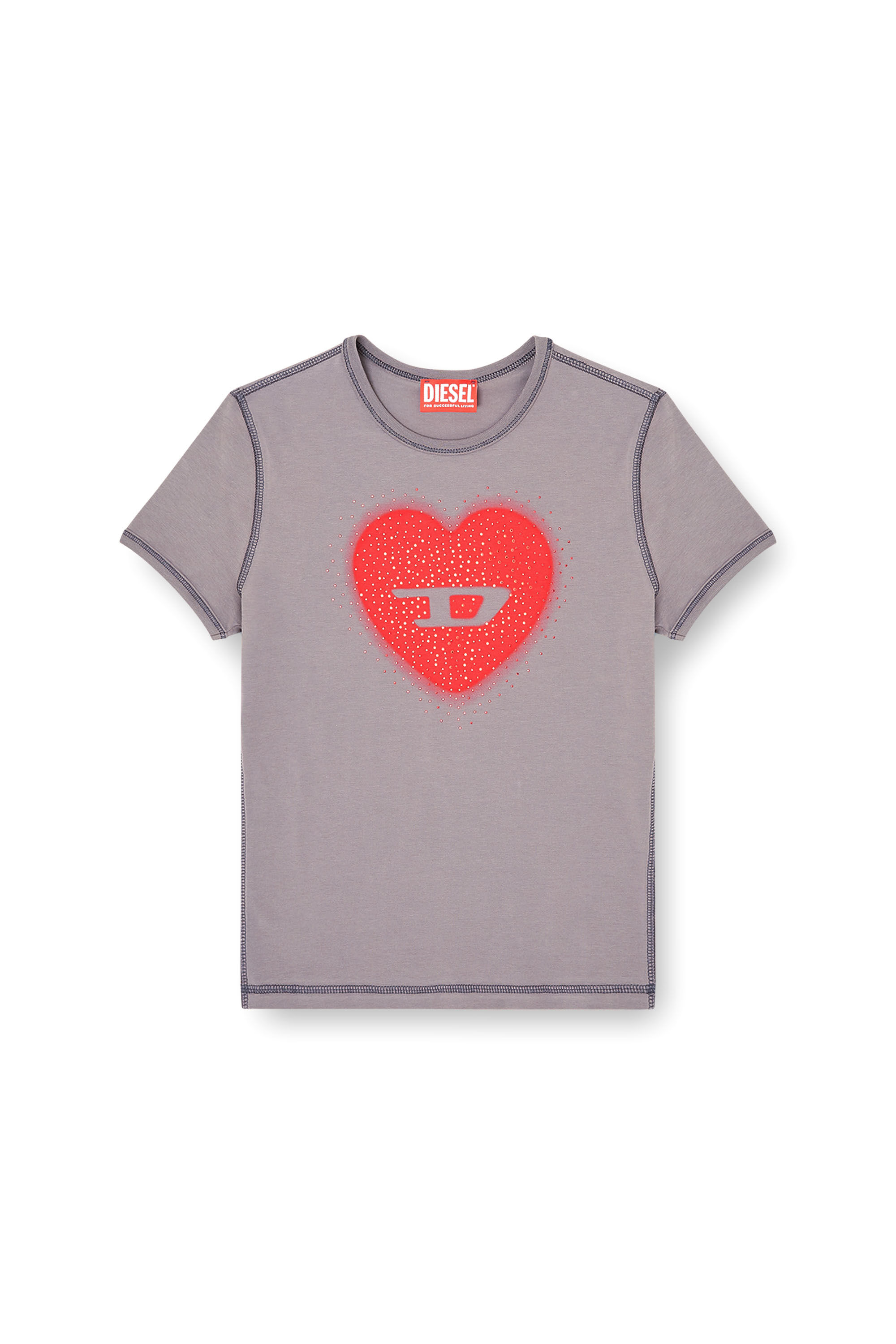 Diesel - T-UNCUTIES-LONG-S5, Camiseta slim con estampado de coraz&oacute;n y tachuelas Mujer in Gris - 2