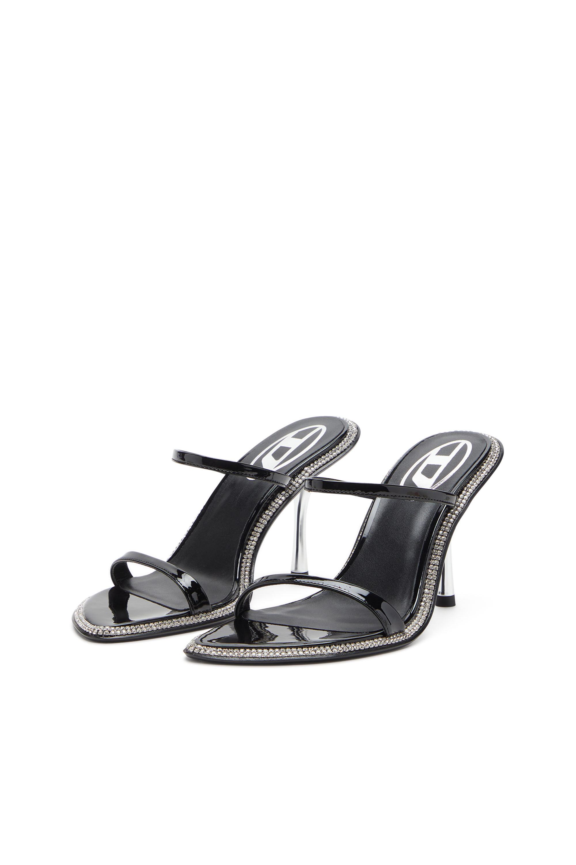 Diesel - D-HAVANNA SDL, Woman's D-Havanna-Strappy patent mules with crystals in Black - 8