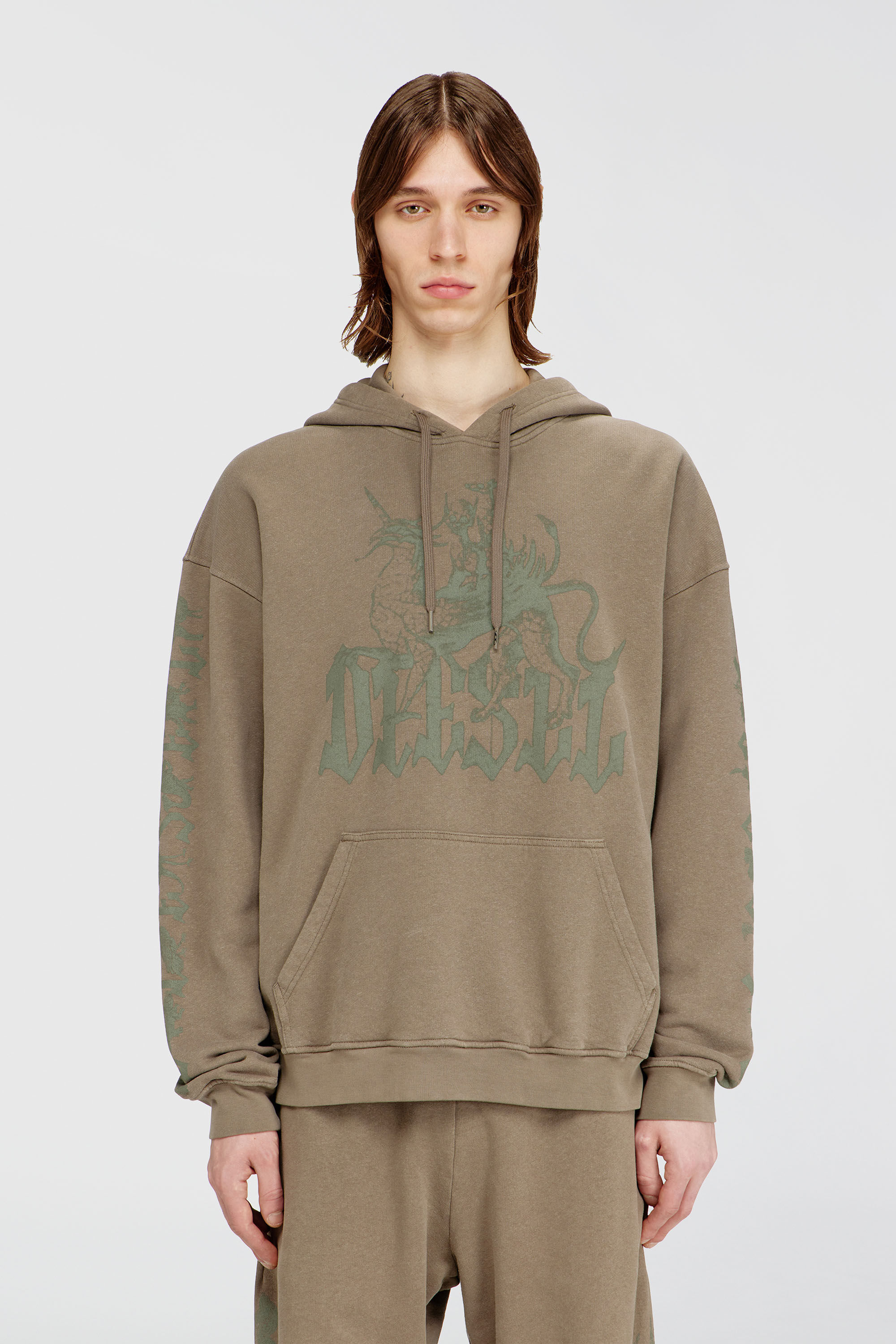Diesel - S-GRIFFON, Sudadera tratada con estampado de grifo Hombre in Marr&oacute;n - 3