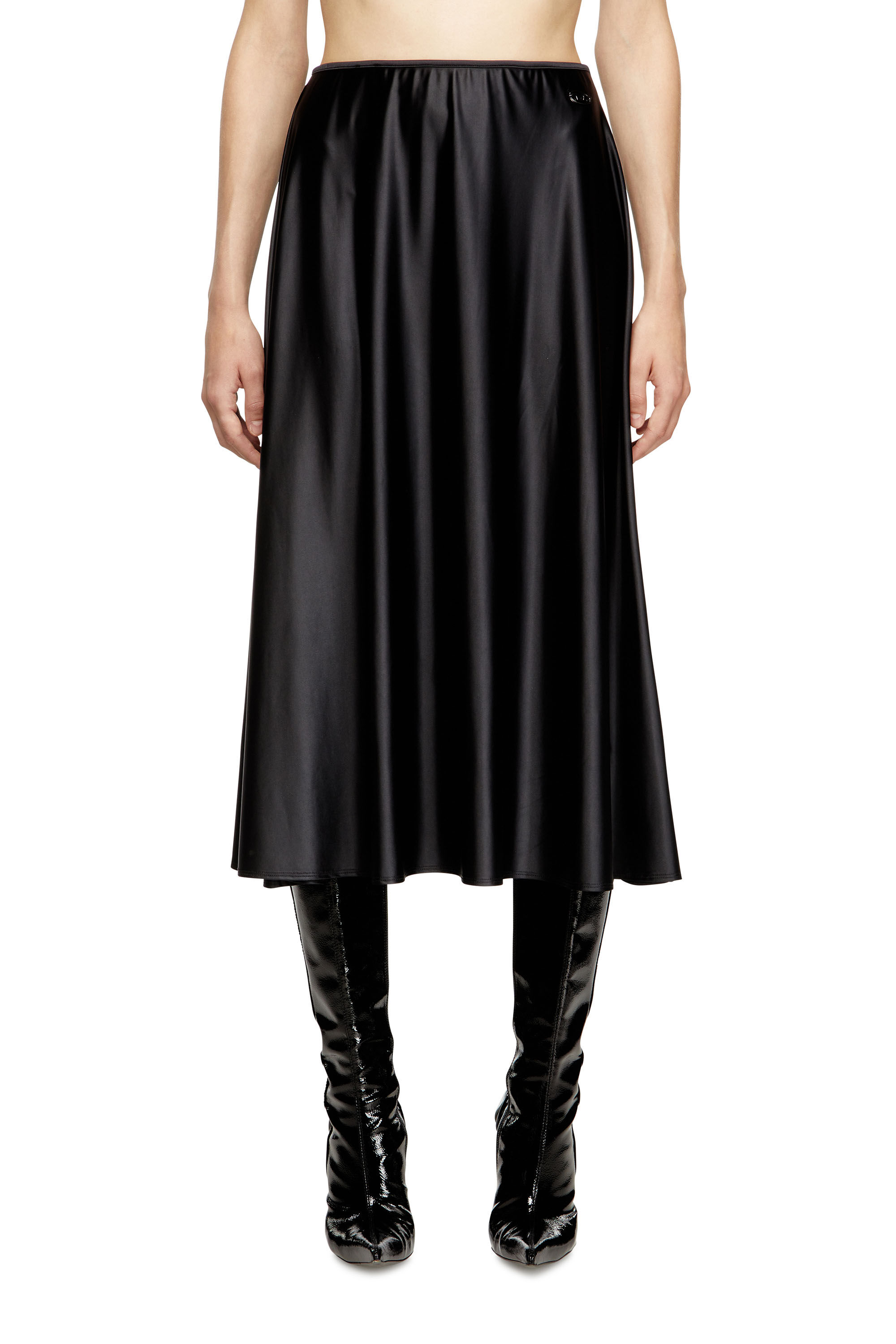 Diesel - O-MORI, Falda midi de nylon con corte evasé Mujer in Negro - 3