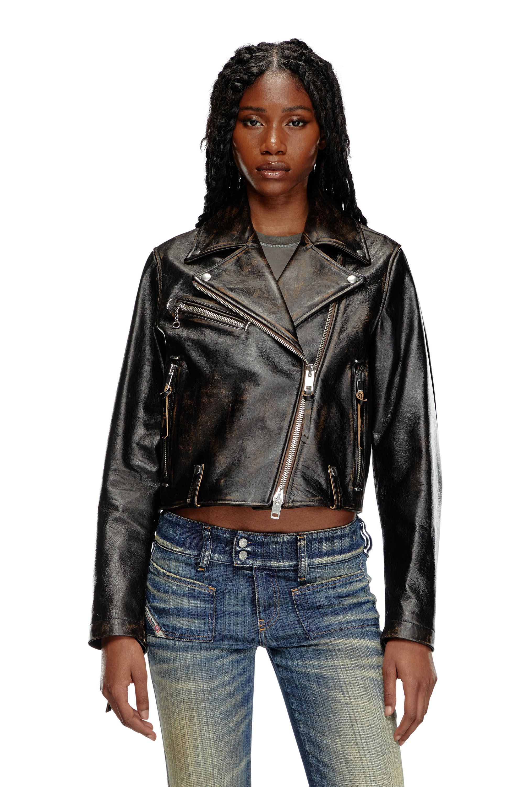 Cazadora biker marron mujer outlet