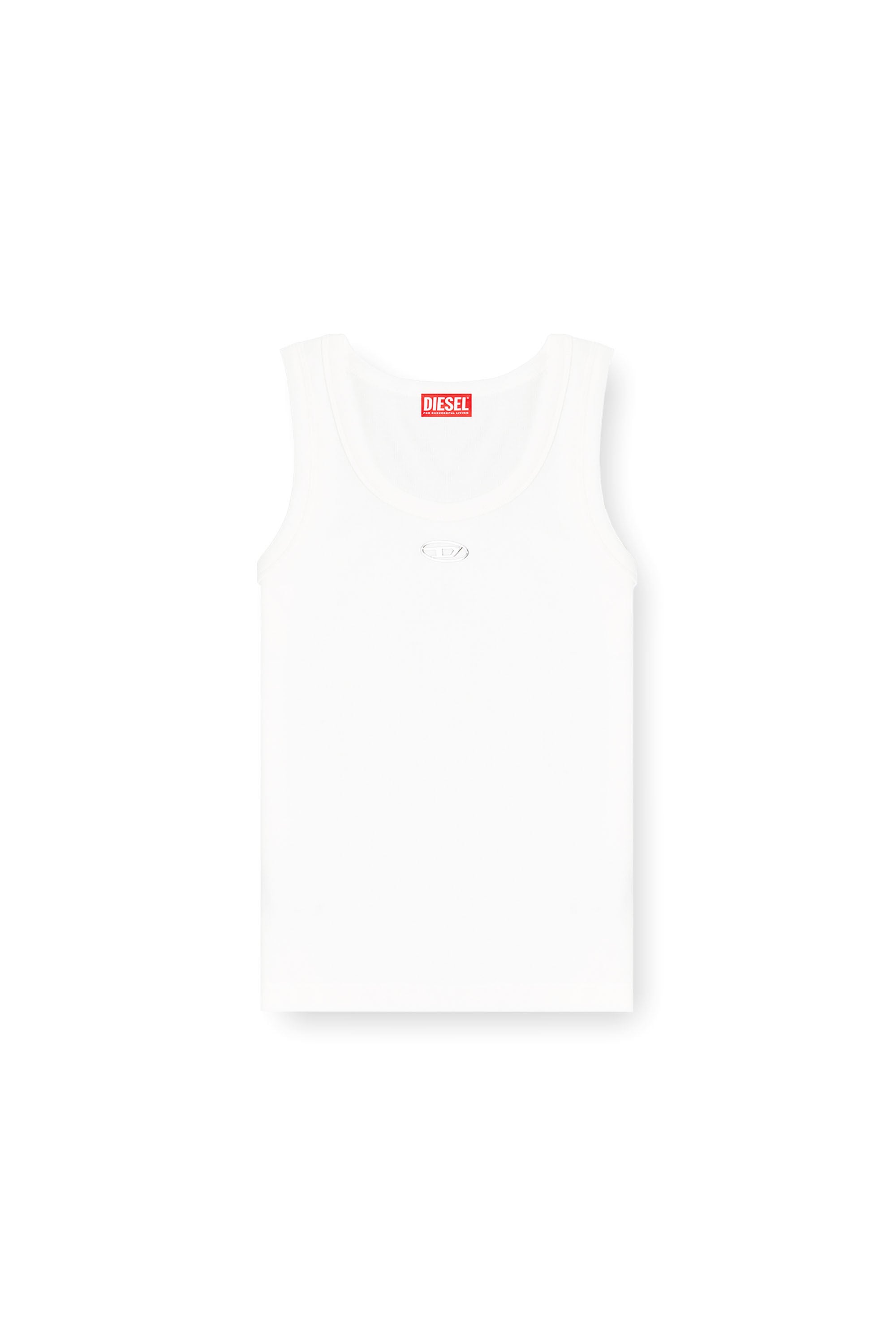 Diesel - T-ANKI-OD, Camiseta de tirantes ajustada y acanalada con &Oacute;valo D met&aacute;lico Mujer in Blanco - 2