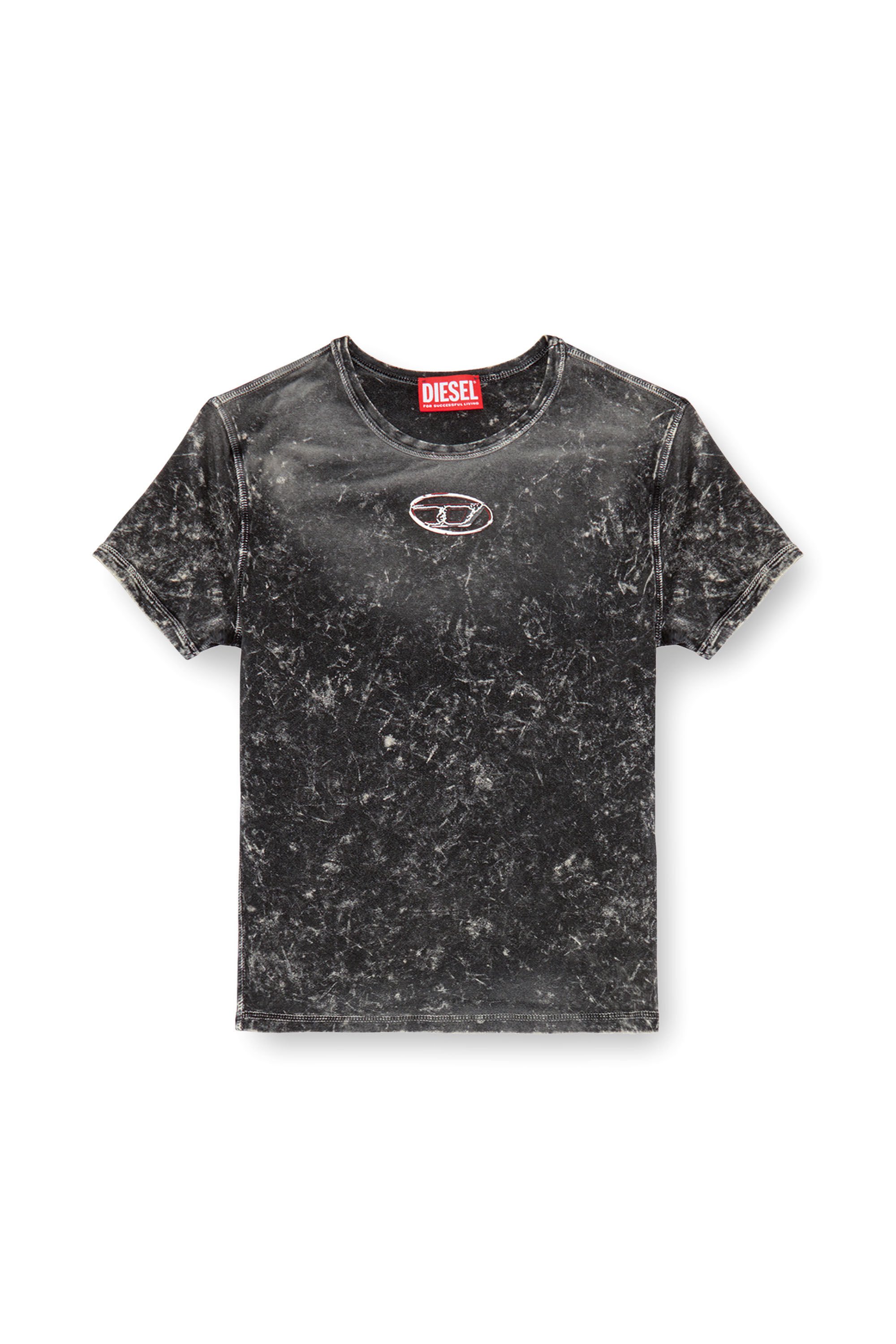 Diesel - T-UNCUTIES-P1, Mujer Camiseta con efecto mármol de tejido elástico in Negro - Image 2