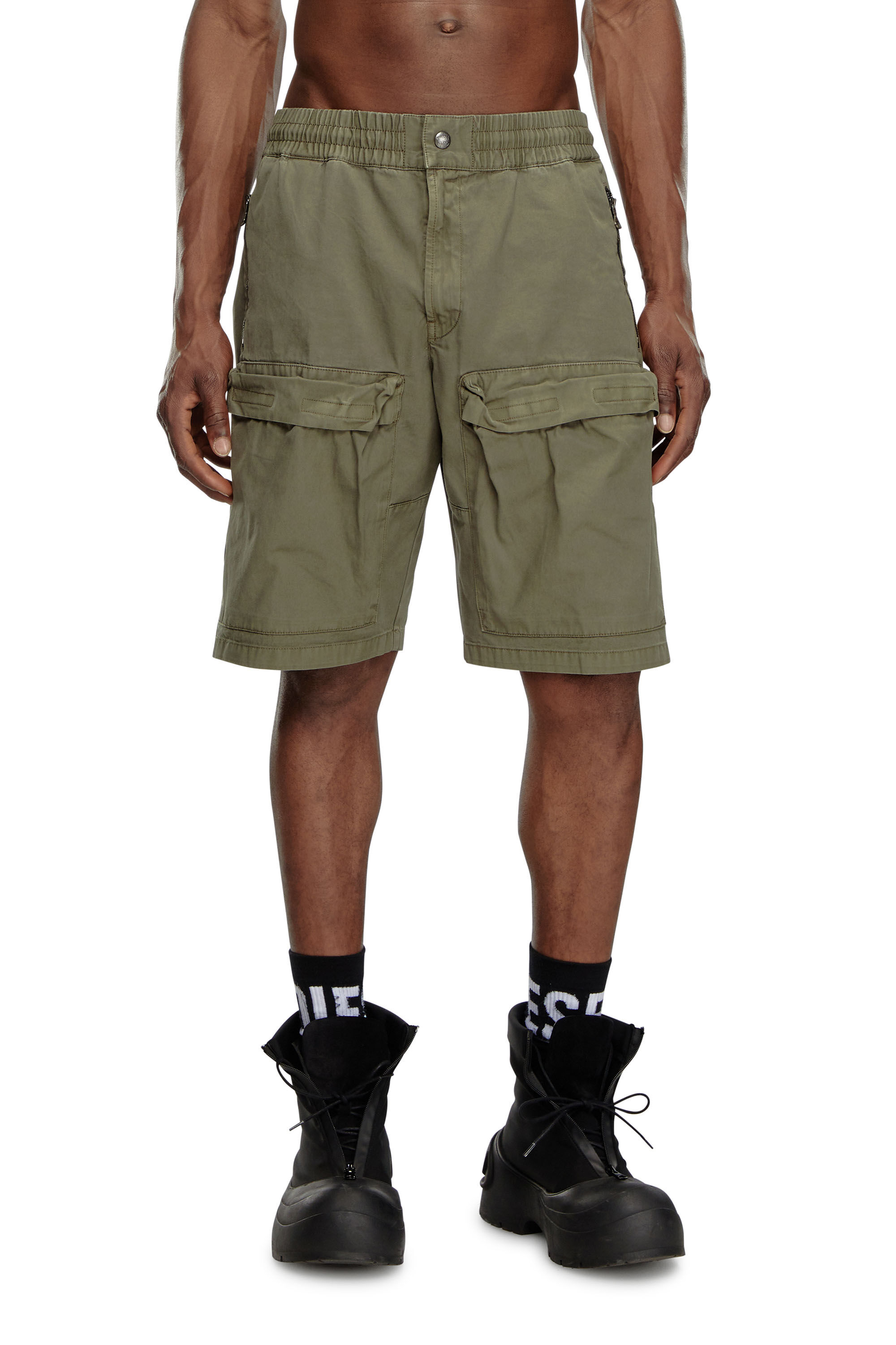 Pantalones cortos cargo de algodon organico destenido Hombre Verde Diesel