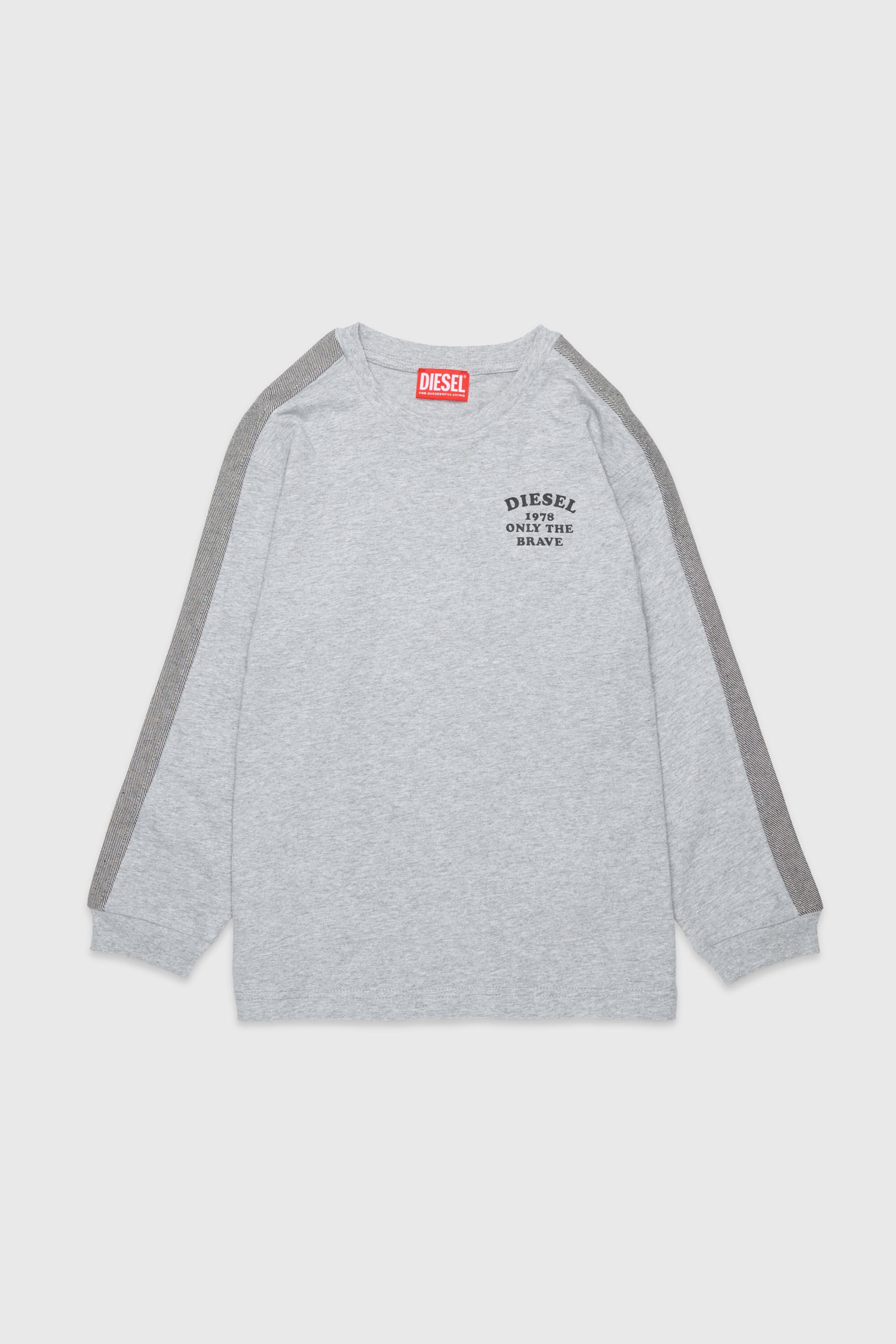 Diesel - TEAN OVER, Camiseta de manga larga con logo y bandas en contraste Hombre in Gris - 1