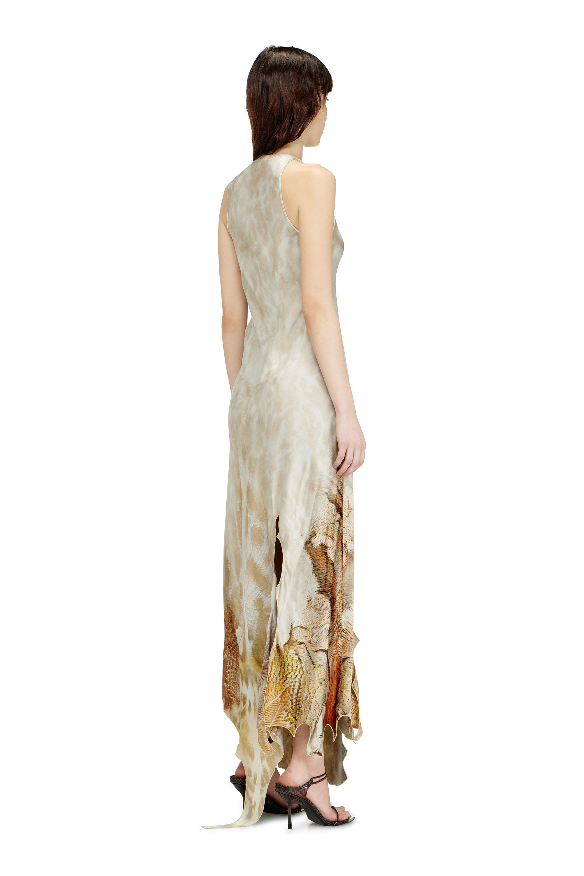 Diesel - D-IKARA, Vestido largo de sat&eacute;n con bajo efecto piel Mujer in Beige - 4