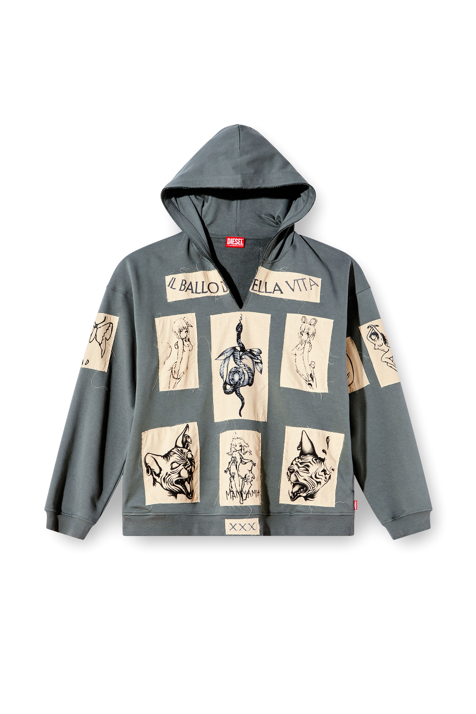 Diesel - S-BOXT-HOOD-DD, Sudadera con capucha y parches de tatuaje Unisex in Gris - 2
