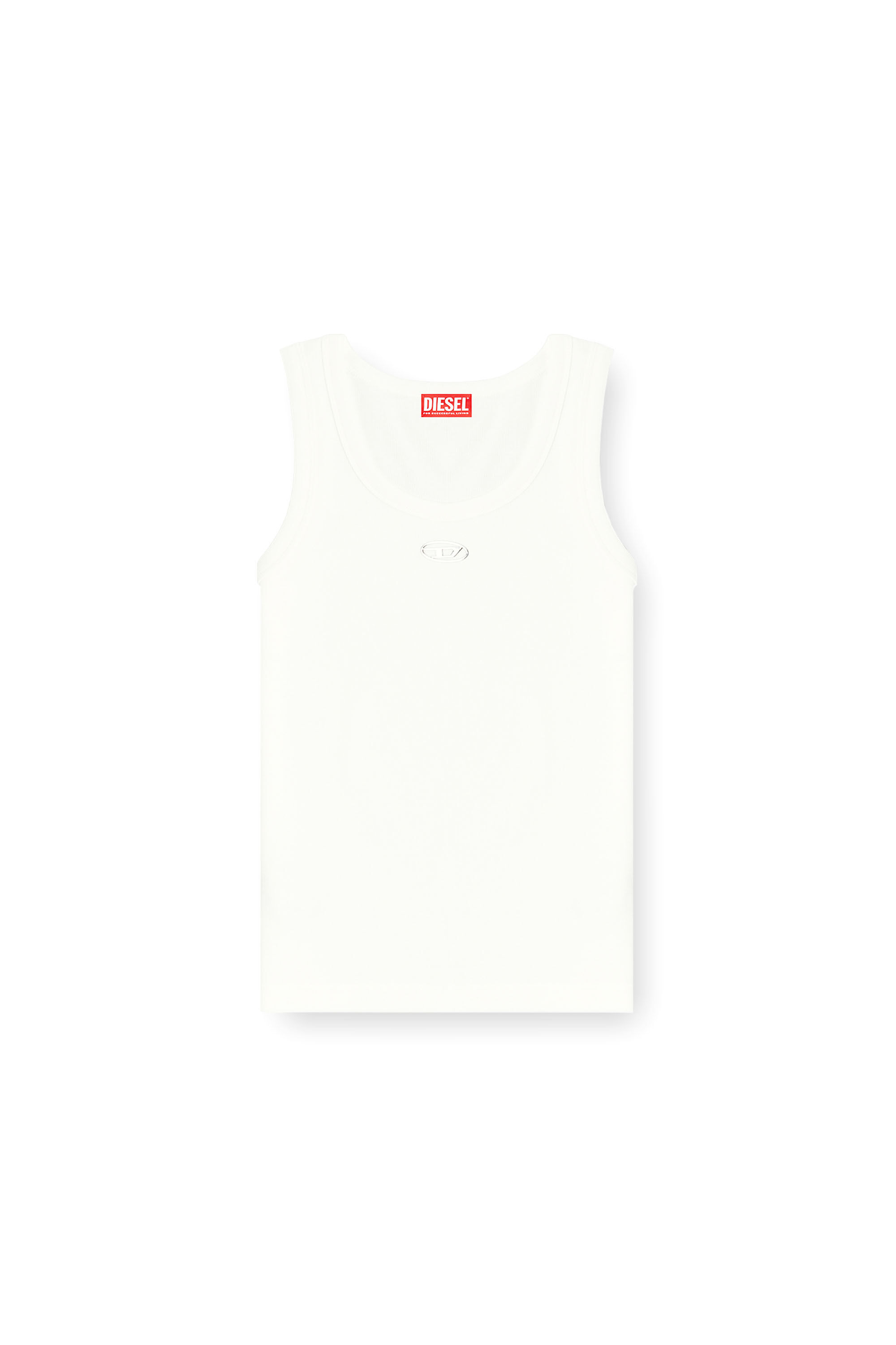 Diesel - T-ANKI-OD, Camiseta de tirantes ajustada y acanalada con &Oacute;valo D met&aacute;lico Mujer in Blanco - 2