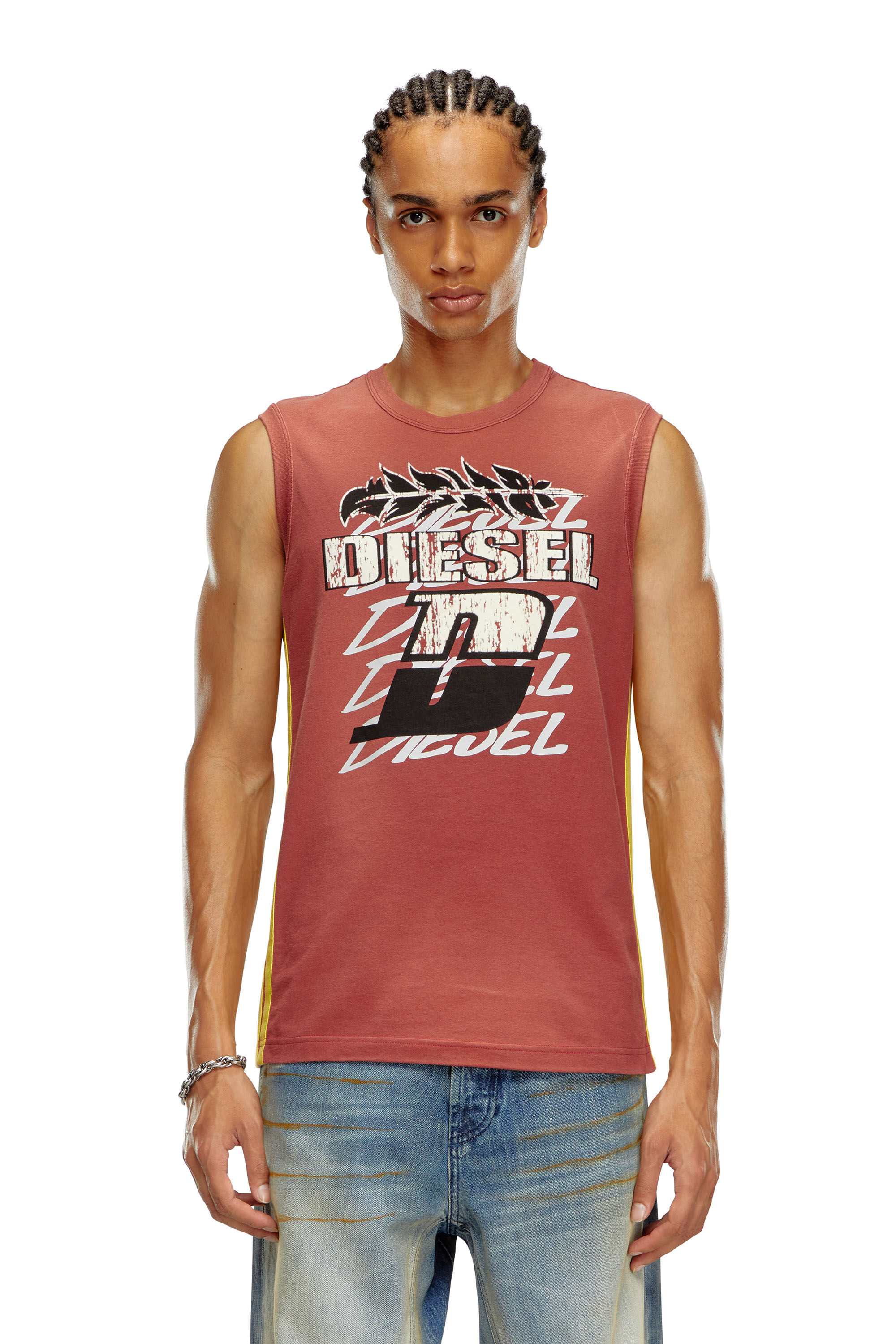 Diesel - T-BISCO-STRIPE, Hombre Camiseta sin mangas desteñida por el sol con bandas laterales in Rojo - Image 5