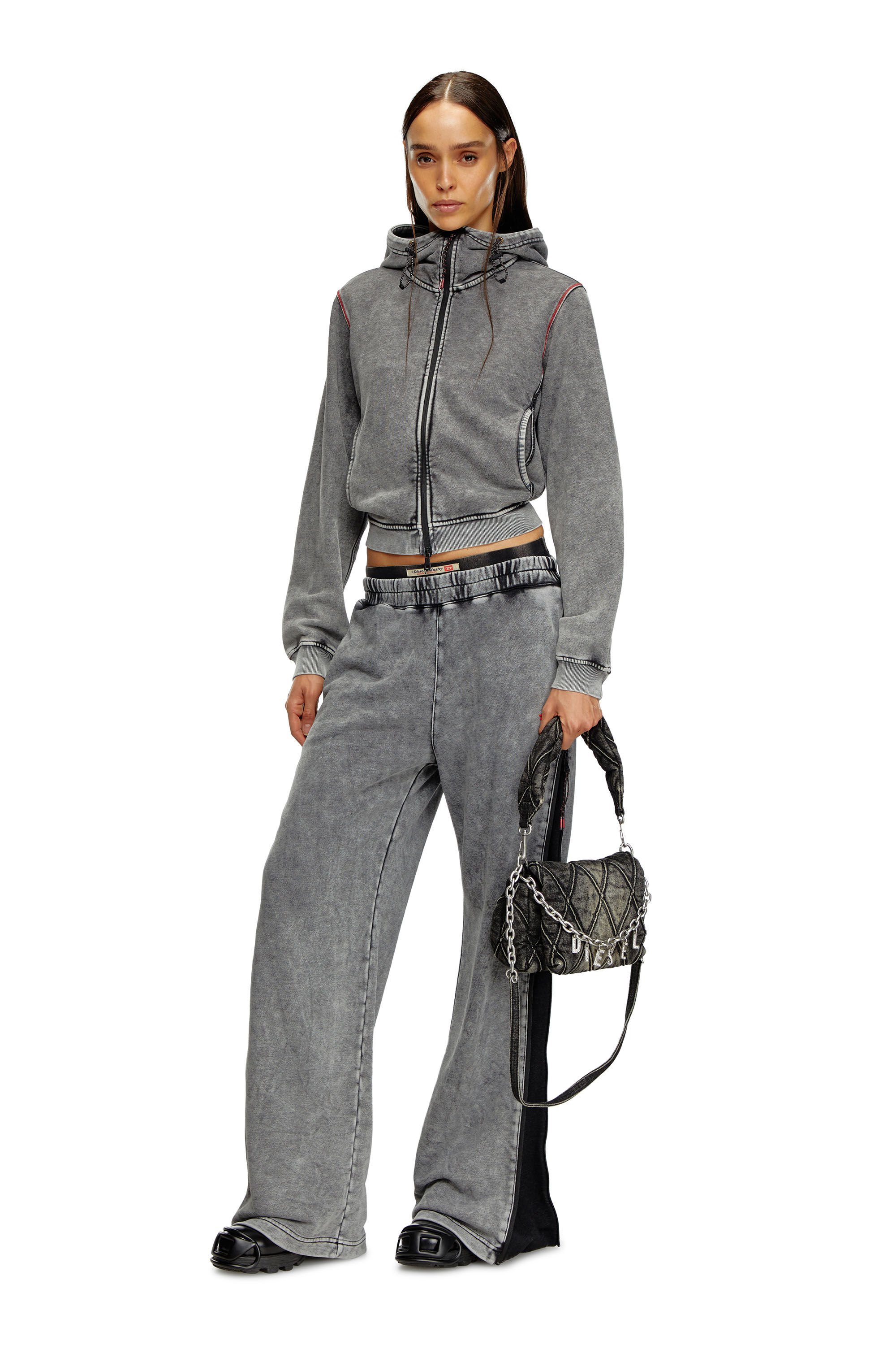 Pantalones deportivos destenidos con laterales con cremallera Mujer Gris Diesel